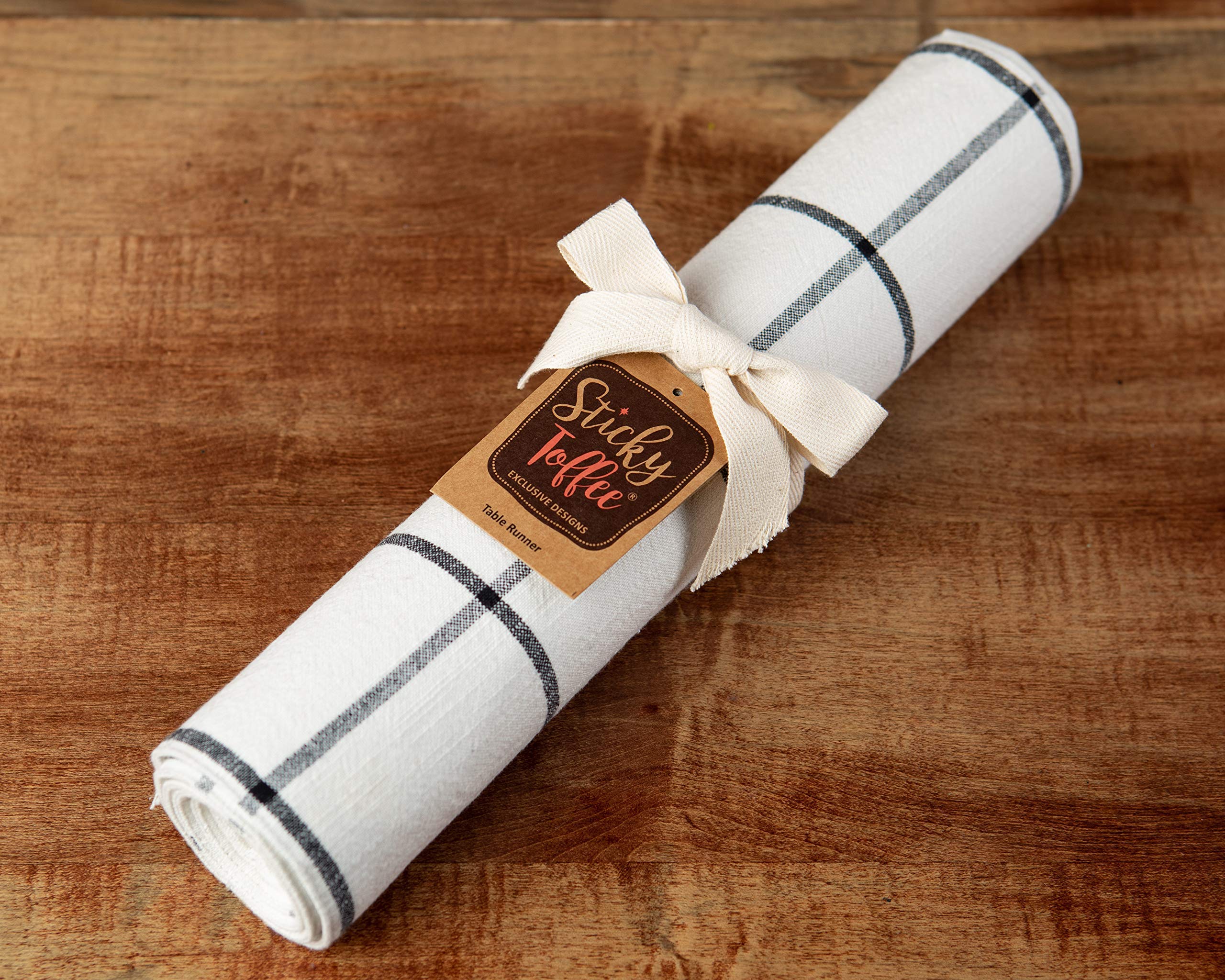 Table Runner Cotton Farmhouse Plaid 14 in x 72 in  Table D?cor for Kitchen or Dining  Cream Cloth Woven Table Runners  Oeko-Tex Cotton