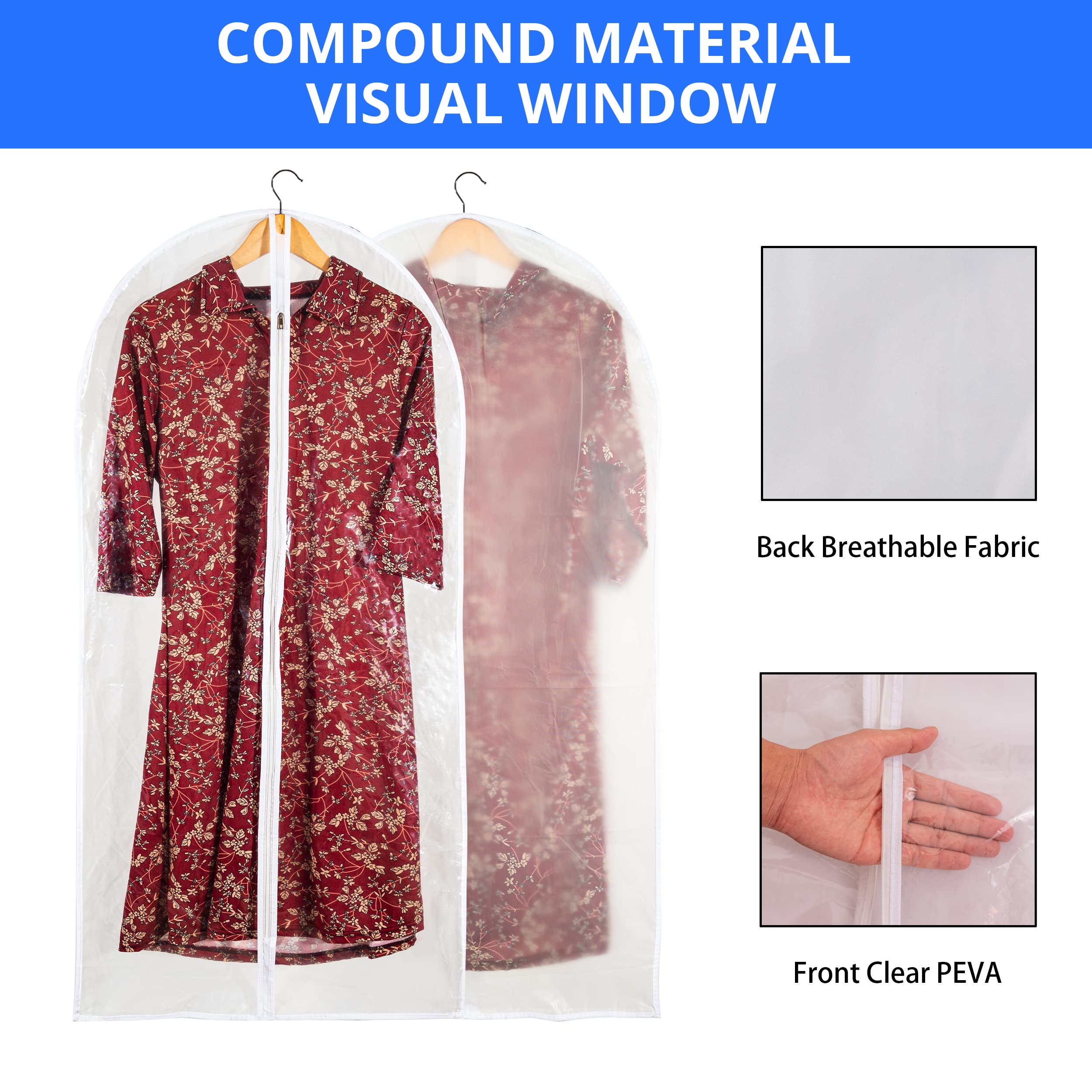 Clear Garment Bag Long Garment Bags for Gowns  Vinyl Dress Bags for Closet Storage  Coat Covers for Closet With Zipper Plastic Garment Bags for Hanging Clothes Long Dress - 24'' X 48''/12 Pack