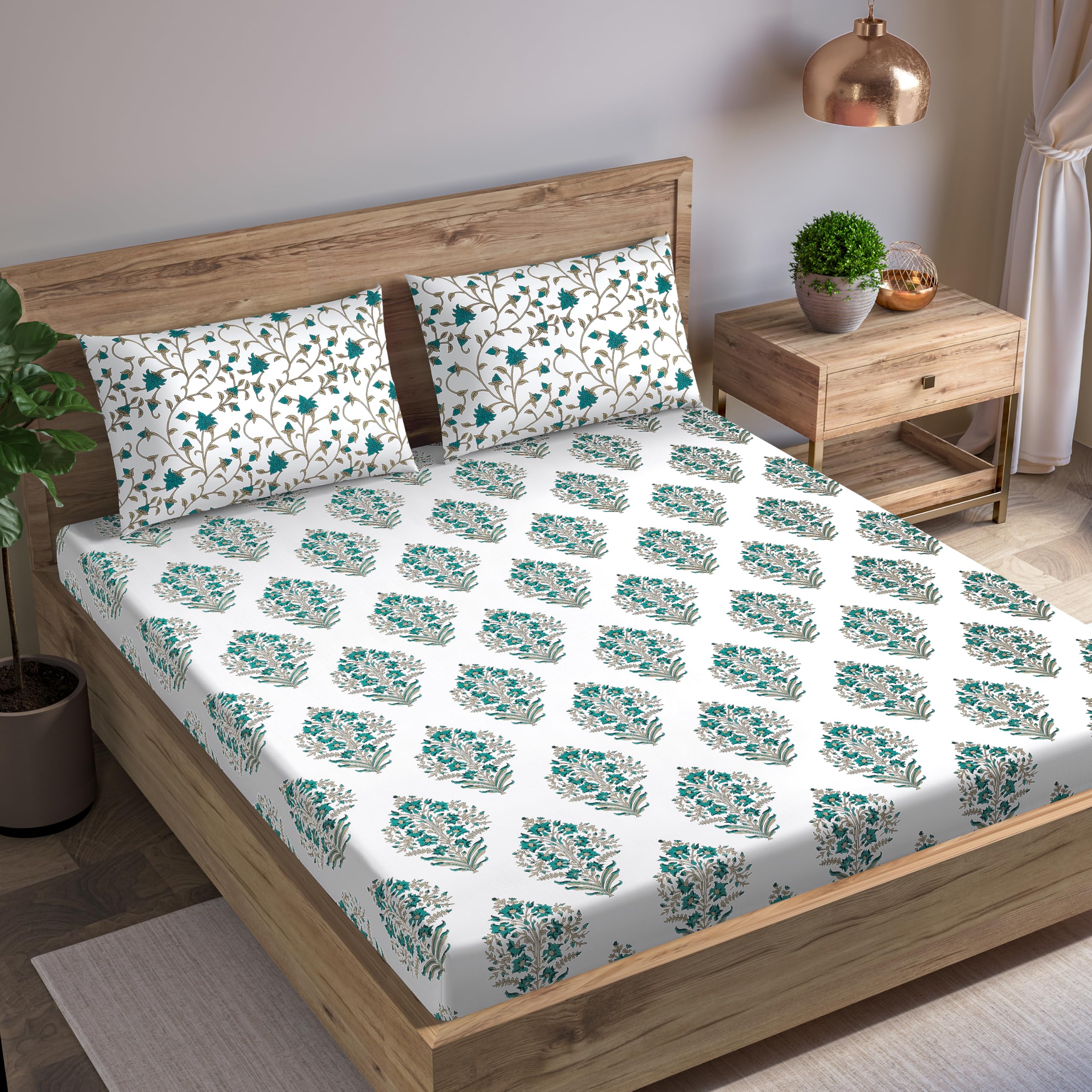 Trance Home Linen 100% Cotton 78X36 Single Size Elastic Fitted Bedsheet | Printed Single Bed Size Elasticated Fitted Bedspread