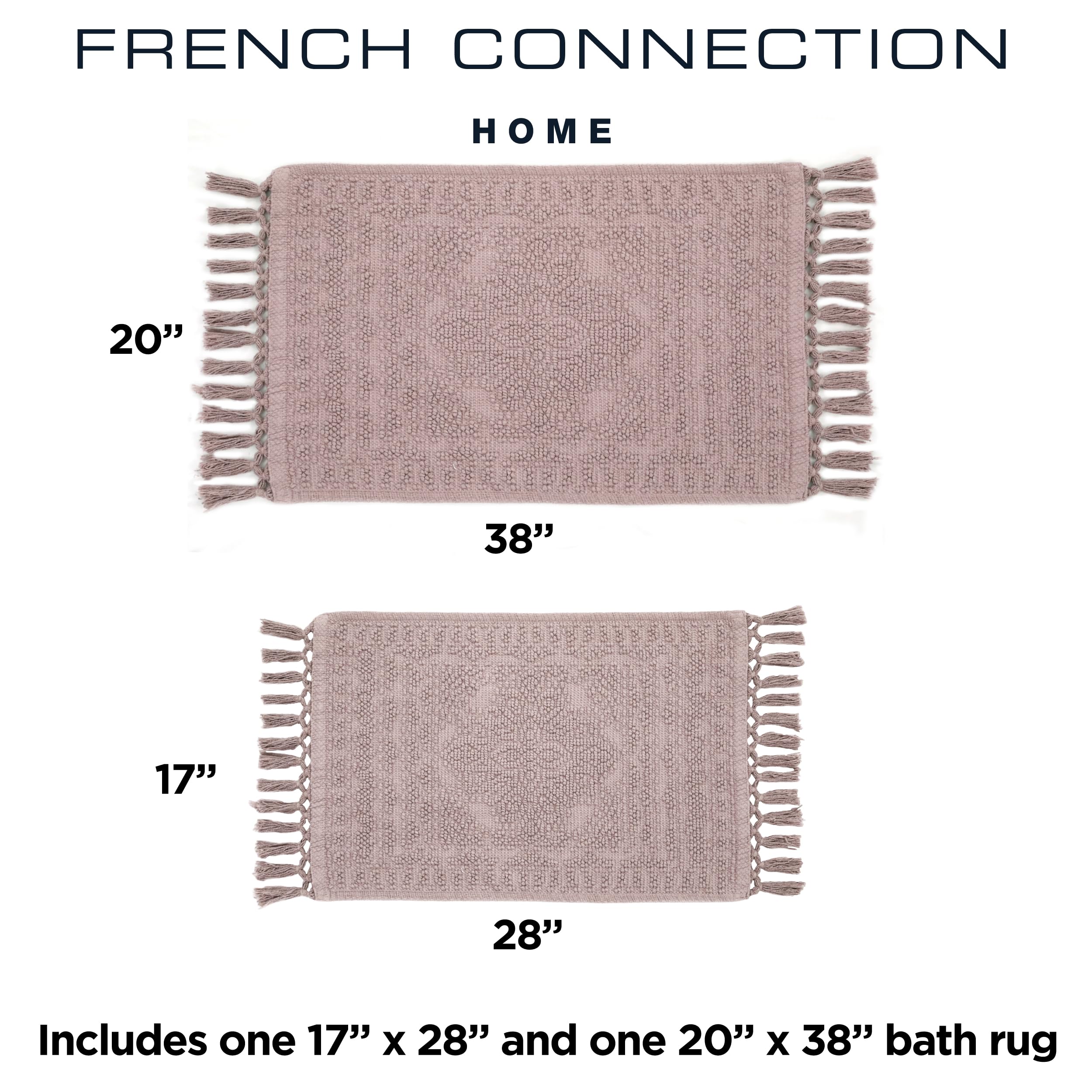French Connection Nellore Bathroom Rugs, Set Of 2 Woven And Beaded Bathroom Mats, Durable Non-Slip Bath Rugs, Thick Bath Mats Fo