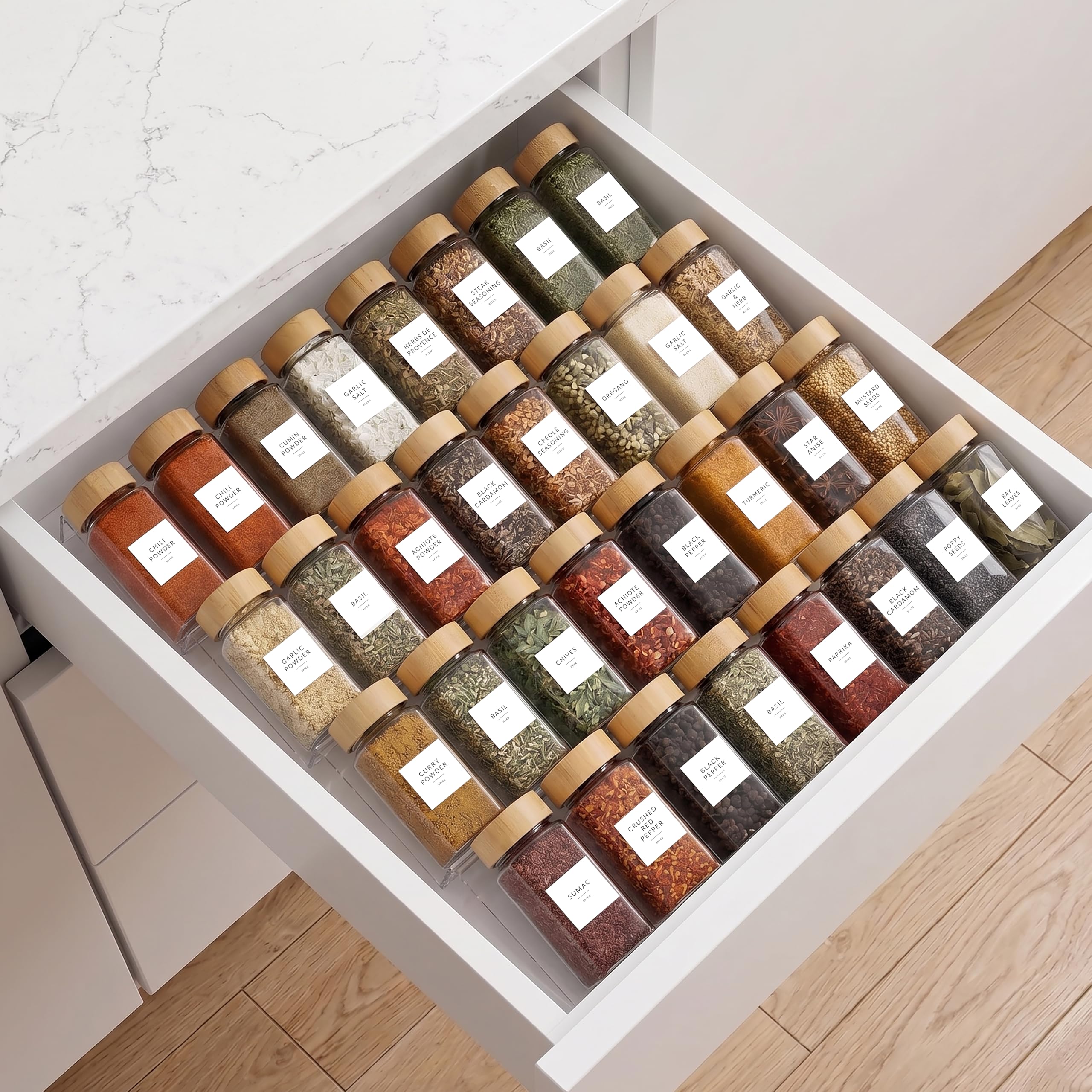 Acrylic Spice Drawer Organizer 4 PK, Expandable 1326 Acrylic Spice Rack for Drawer Seasoning Organizer Tray, Shelf Stackable 
