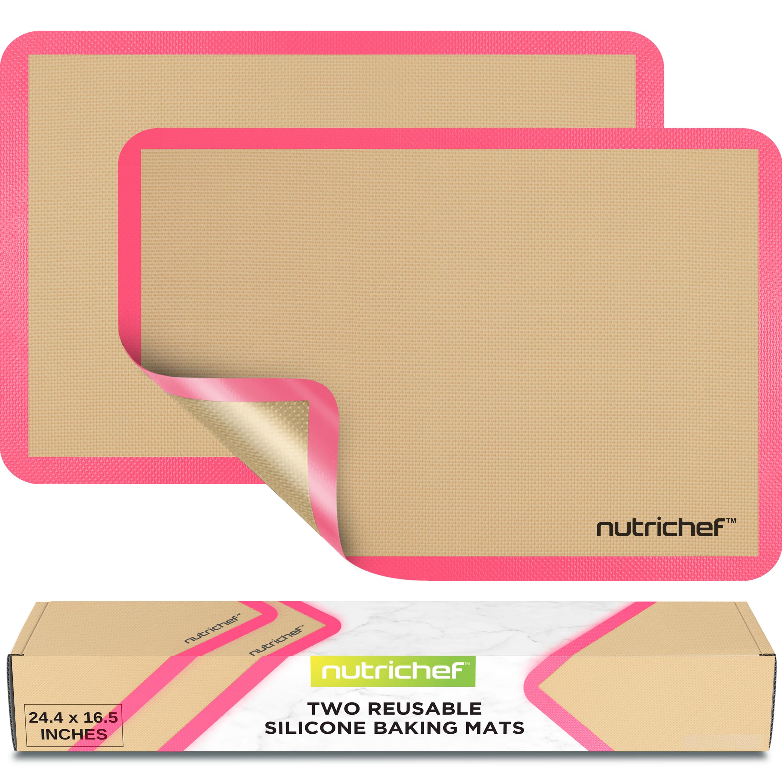 Nutrichef Silicone Baking Mats - 2 Non-stick Food-Grade Silicone Mats - Perfect for Full Baking Pans 24.4 x 16.5 IN - Oven-safe 