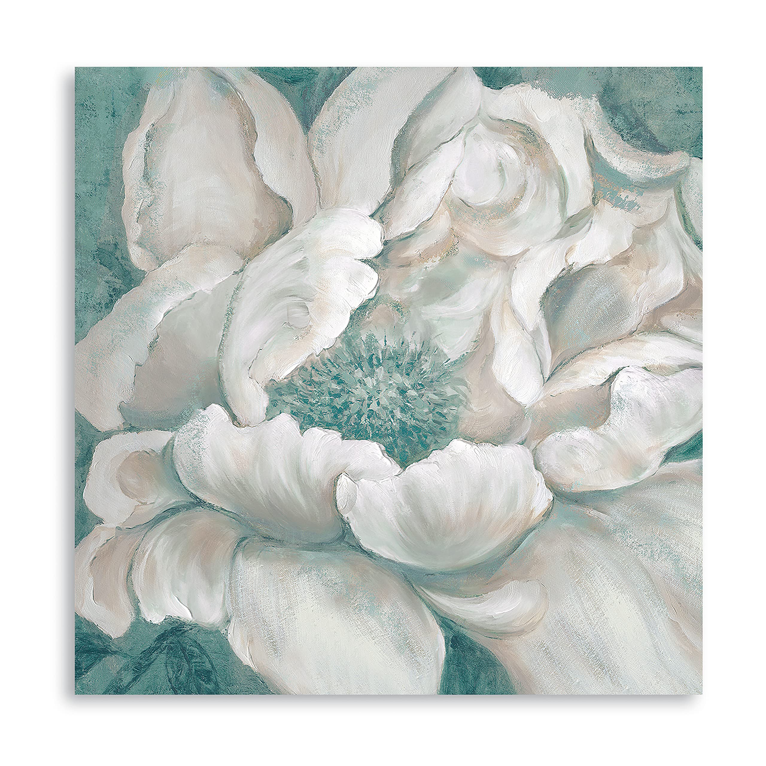 Bathroom Flower Picture Wall Art Blossom Teal White Floral Framed Painting Canvas Print With Hand Painted For Home Bedroom Decor