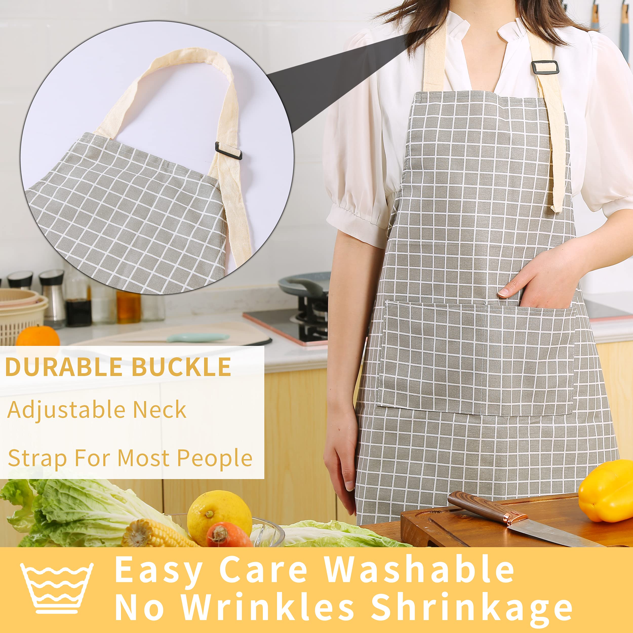 Tosewever 2 Pieces Kitchen Cooking Aprons, Waterproof Linen Adjustable Bib Aprons With 2 Pockets For Women Men Chef (Grey Stripe