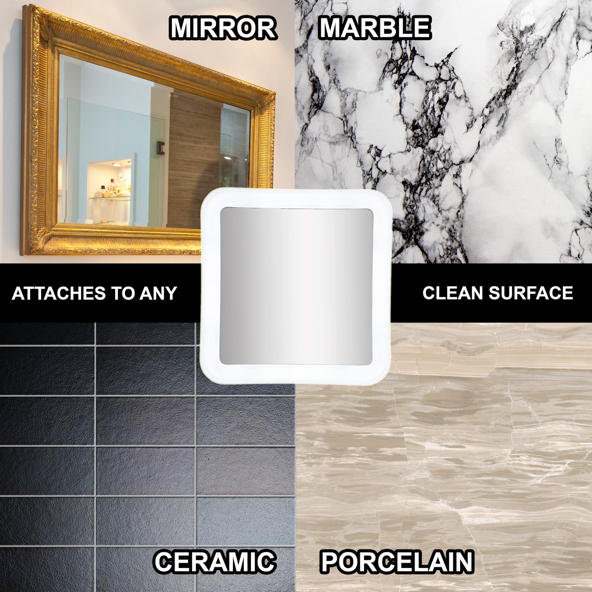 Fancii 10X Magnifying Lighted Makeup Mirror - Daylight LED Vanity Mirror - compact  cordless  Locking Suction  65 Wide  360 Rotation  Portable Illuminated Bathroom Mirror (Square)