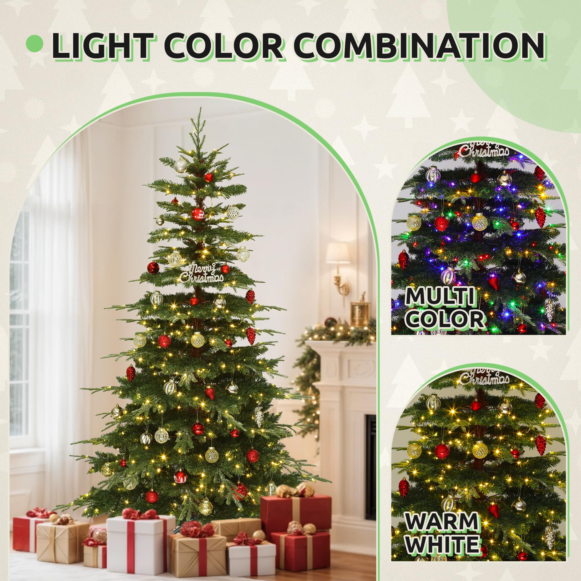 GOOBED Prelit Aspen Fir Christmas Tree 7.5ft with Remote Control, Pre-lit Hinged Xmas Tree with Glittering Diamond Tips, Holiday