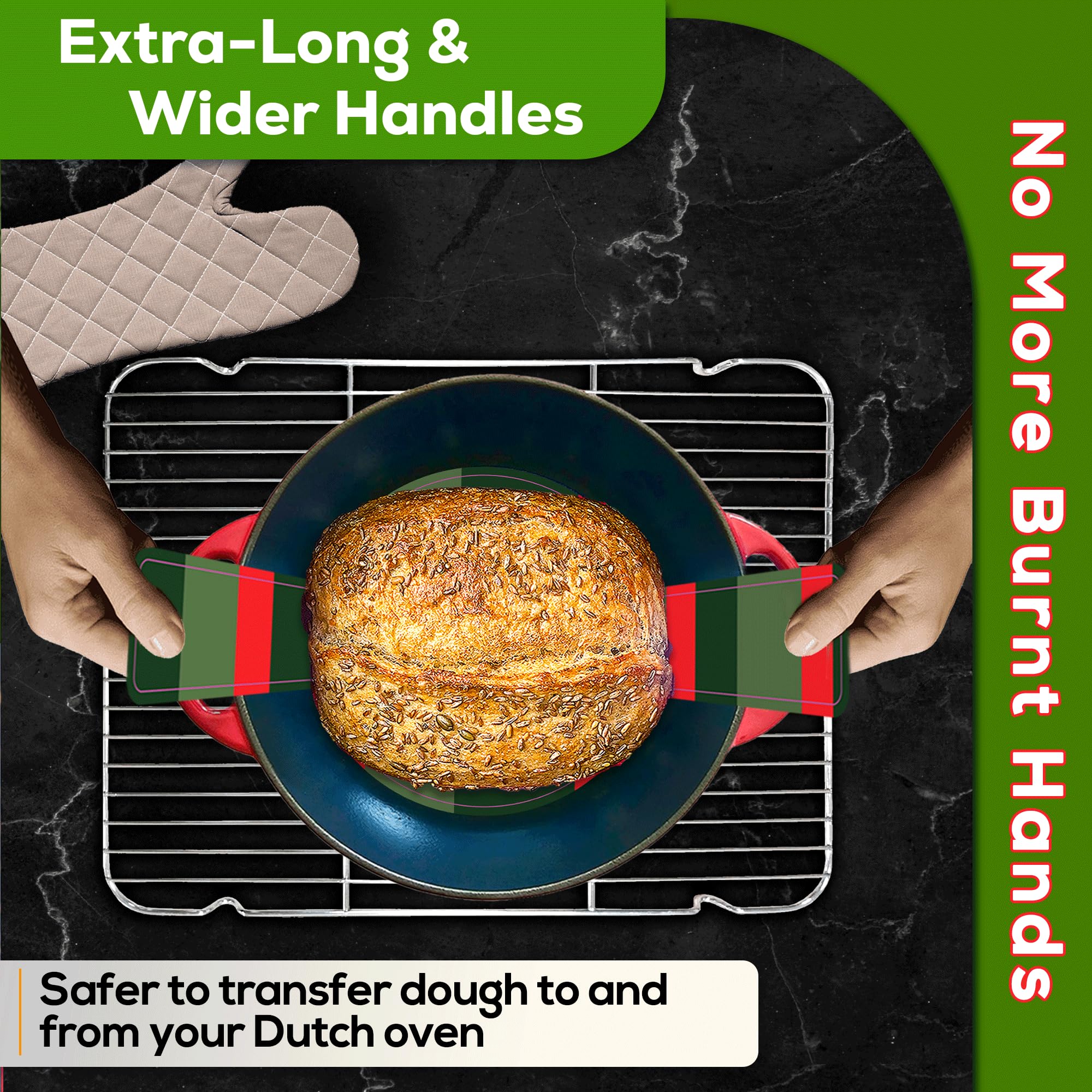 1 Silicone Bread Sling Dutch Oven Liner - Extra Thick Non-Stick Reusable Silicone Sourdough Bread Baking Mat With Long Handles -