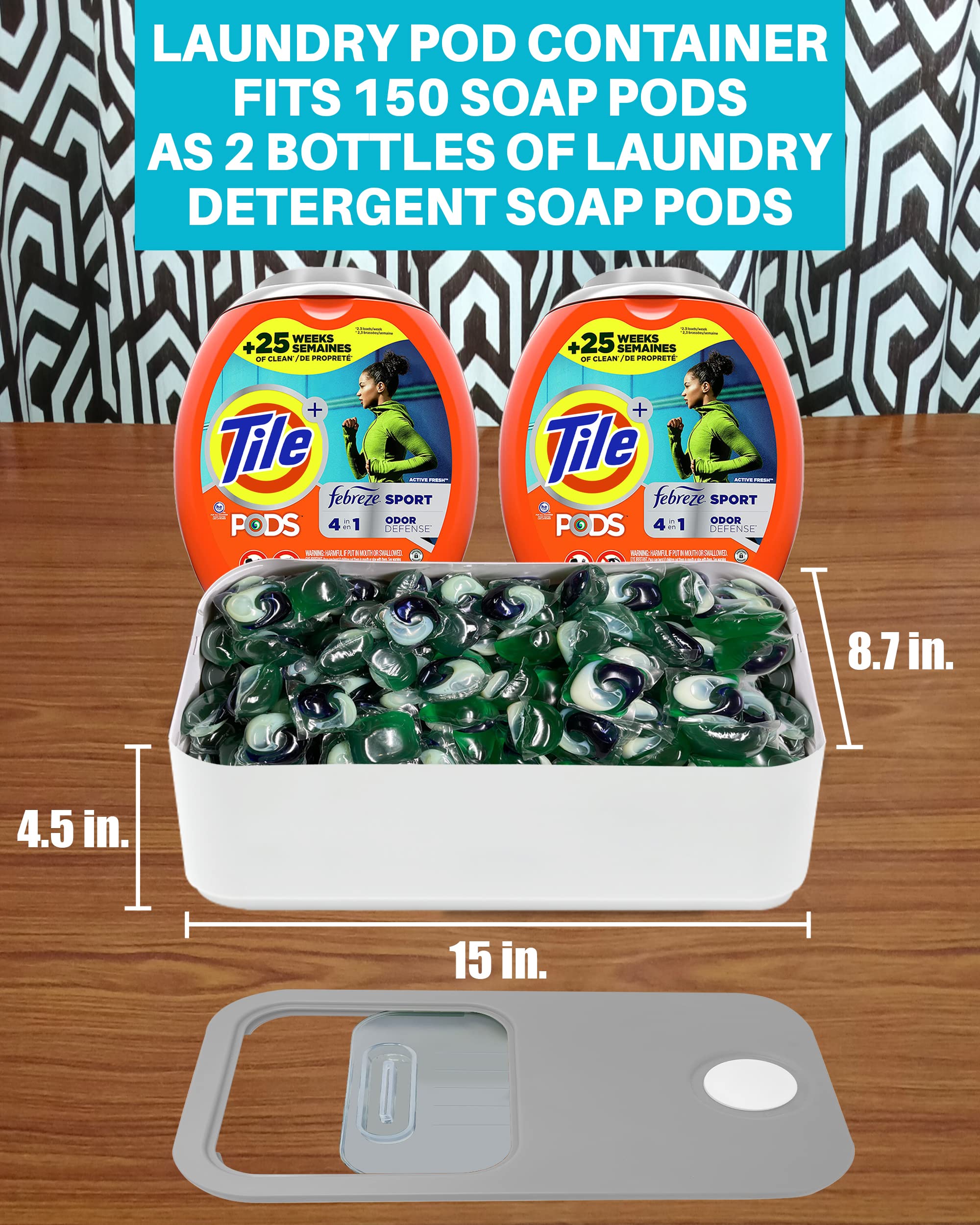 Skywin Laundry Pod Container With Slide Lid (Grey)-15   X8.7   X4.5   - Holds 11 Pounds, Fits 2 Bottles Of Laundry Detergent Or