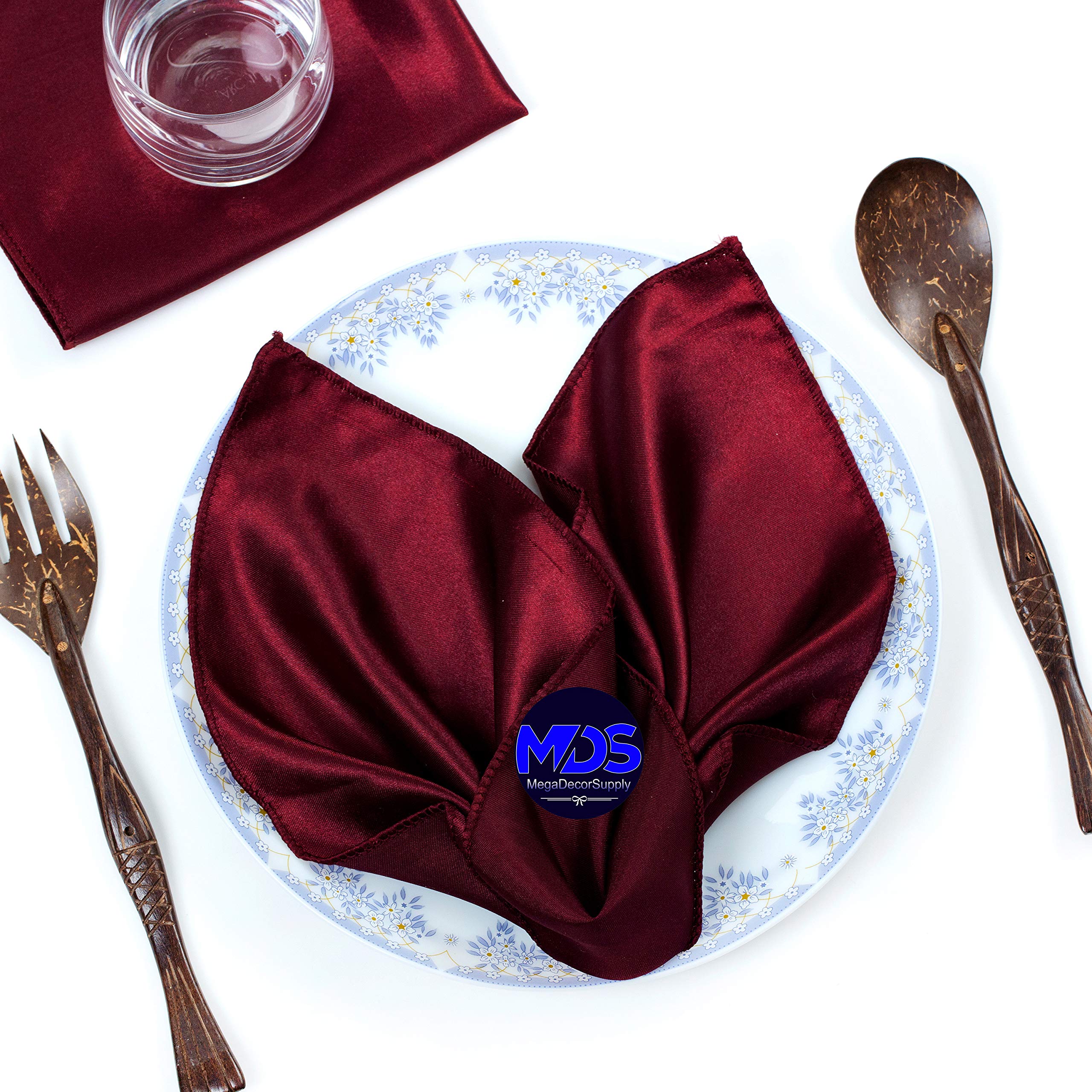Mds Pack Of 25 Wedding Satin 12''X 12'' Square Dinner Napkin Or Handkerchief For Wedding Banquet Decoration - Burgundy