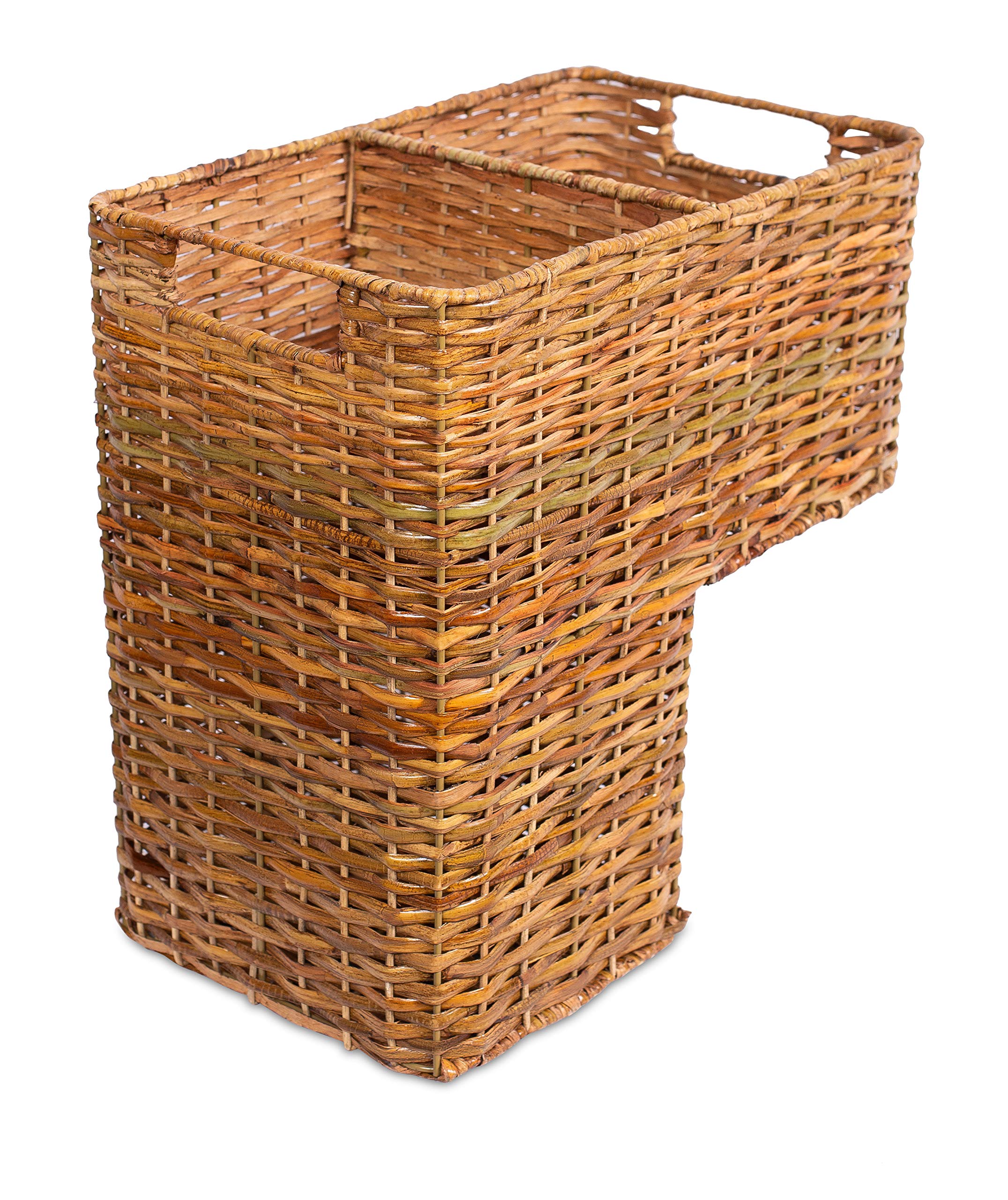 Birdrock Home Stair Basket For Staircases - Wicker Woven Storage Bin For Stairs - Natural Brown Organizer Baskets - Cut Out Hand