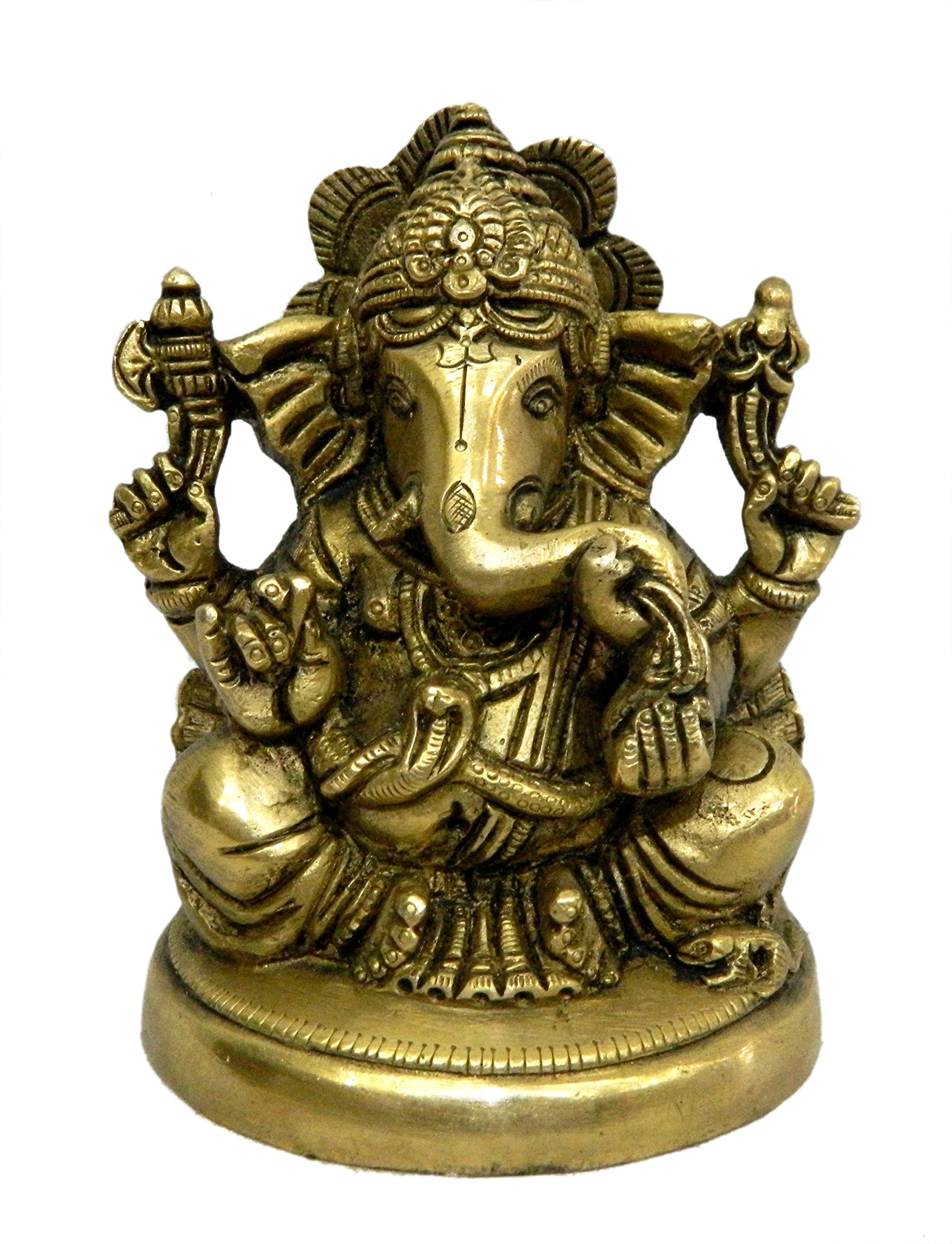 Kalarambh Brass Ganesha/Ganesh/Ganpati Idol Murti Statue For Home Pooja Puja Mandir Decor Collectible Handicraft Art, Yellow, 3 
