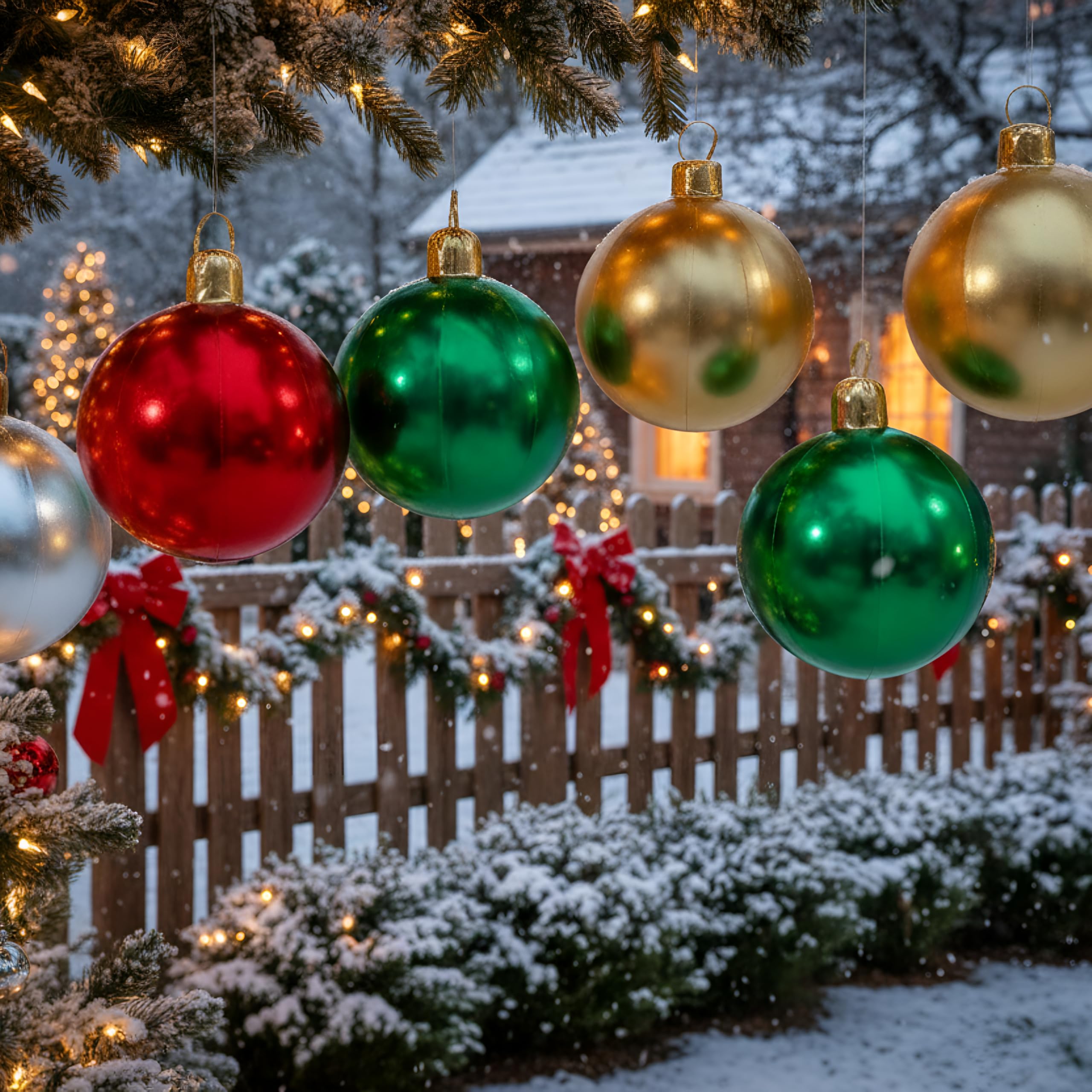Jetec 8 Pcs 17  Christmas Inflatable Ball Ornament with Glitter Cloth Cover, Large PVC Xmas Blow up Ornaments Holiday Blow Ball