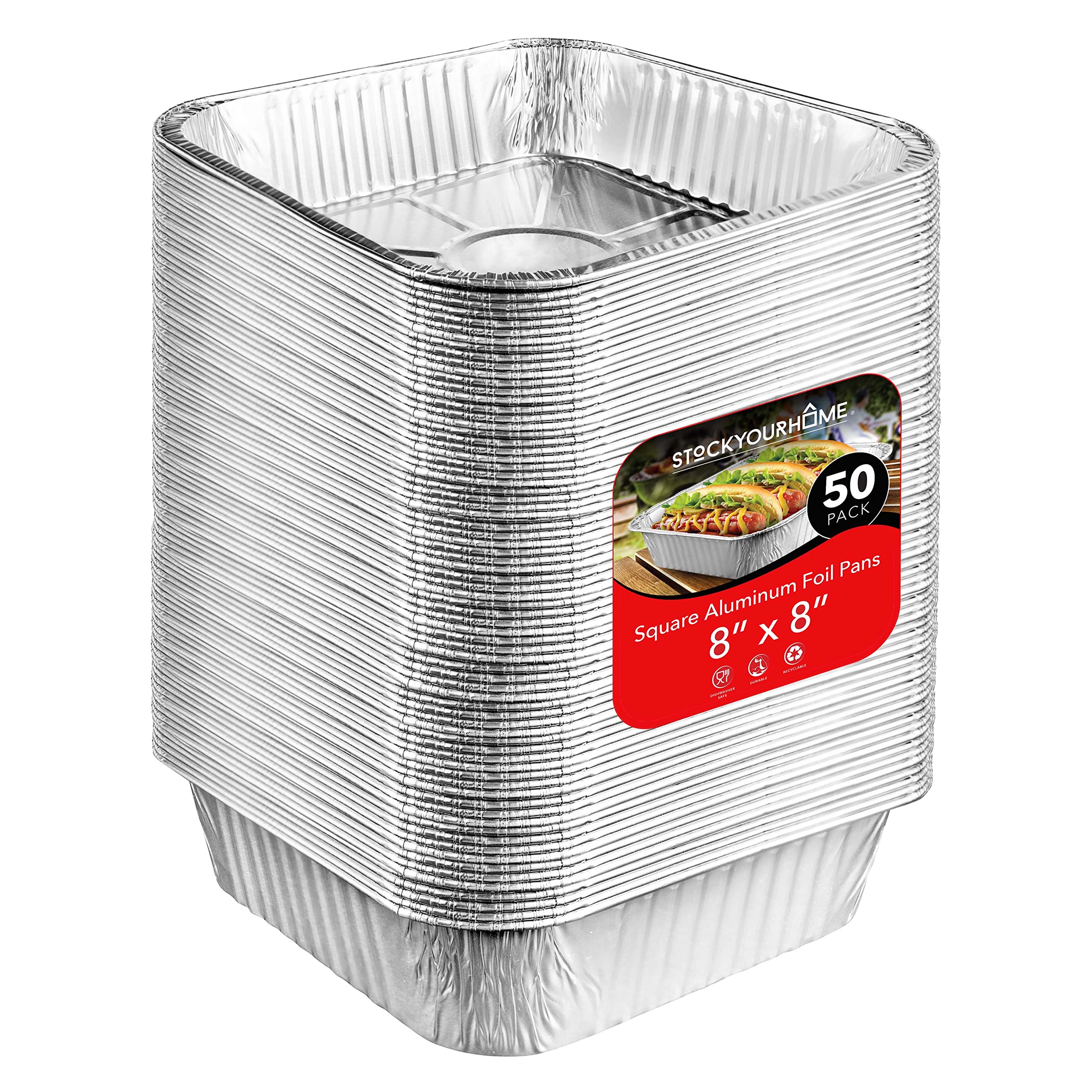 8X8 Foil Pans (50 Pack) 8 Inch Square Aluminum Pans - Foil Pans - Disposable Food Containers Great For Baking Cake, Cooking, Hea