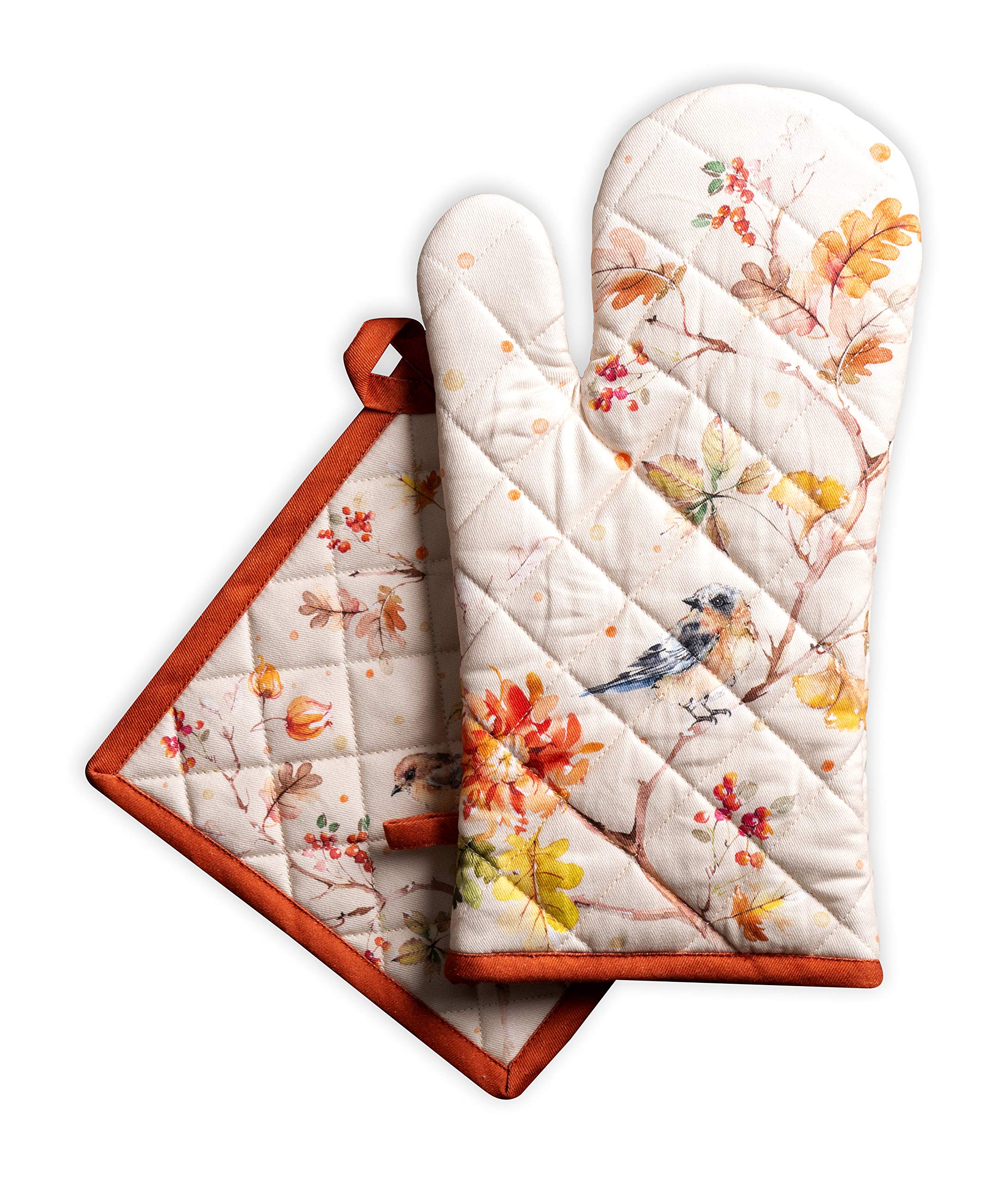 Maison D' Hermine Oven Mitt + Pot Holder 100% Cotton Kitchen Oven Mitt (7.5''X13'') & Pot Holder (8''X8'') For Gifts, Chef, Cook