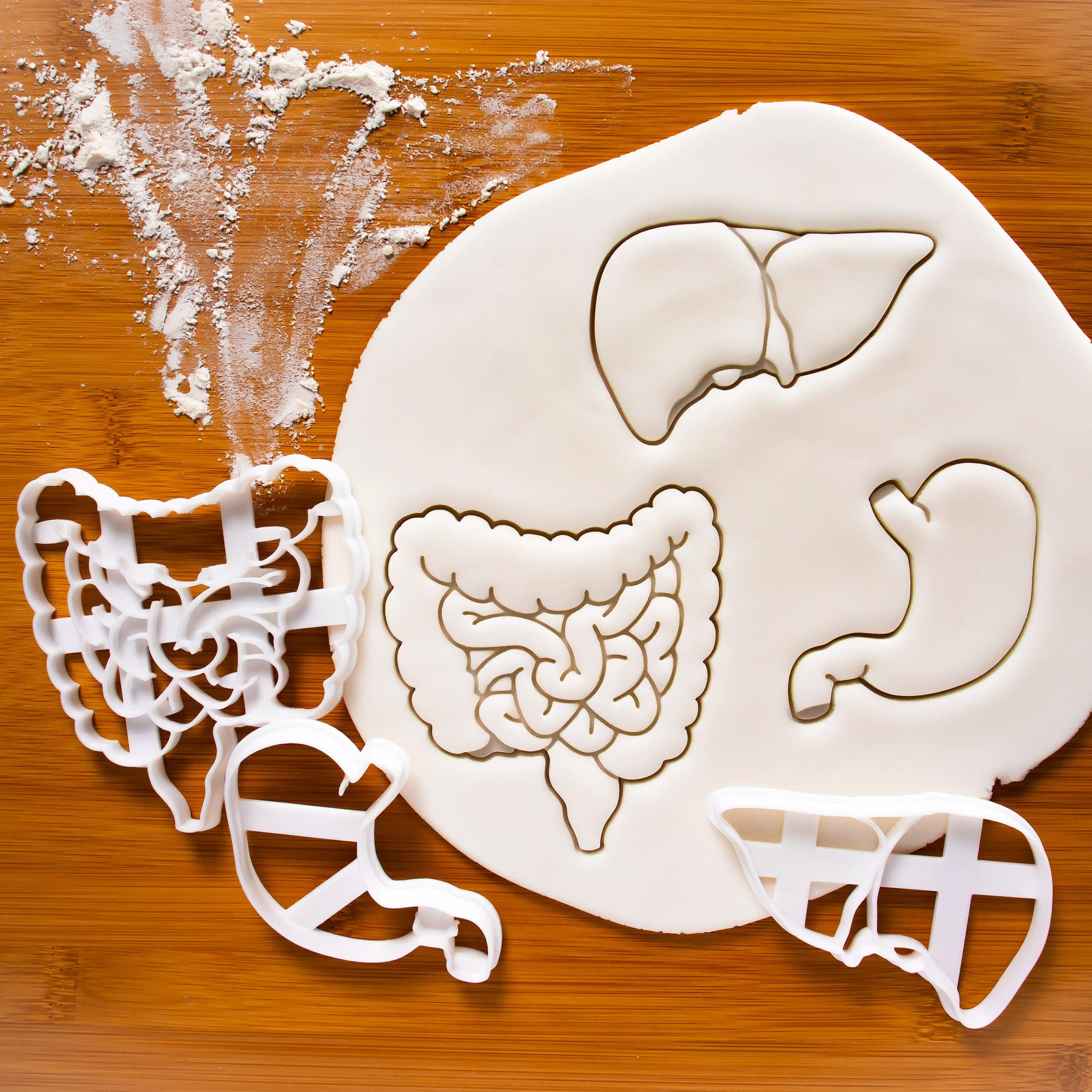 Set Of 3 Gastrointestinal Anatomy Cookie Cutters (Designs: Intestines, Liver And Stomach), 3 Pieces - Bakerlogy