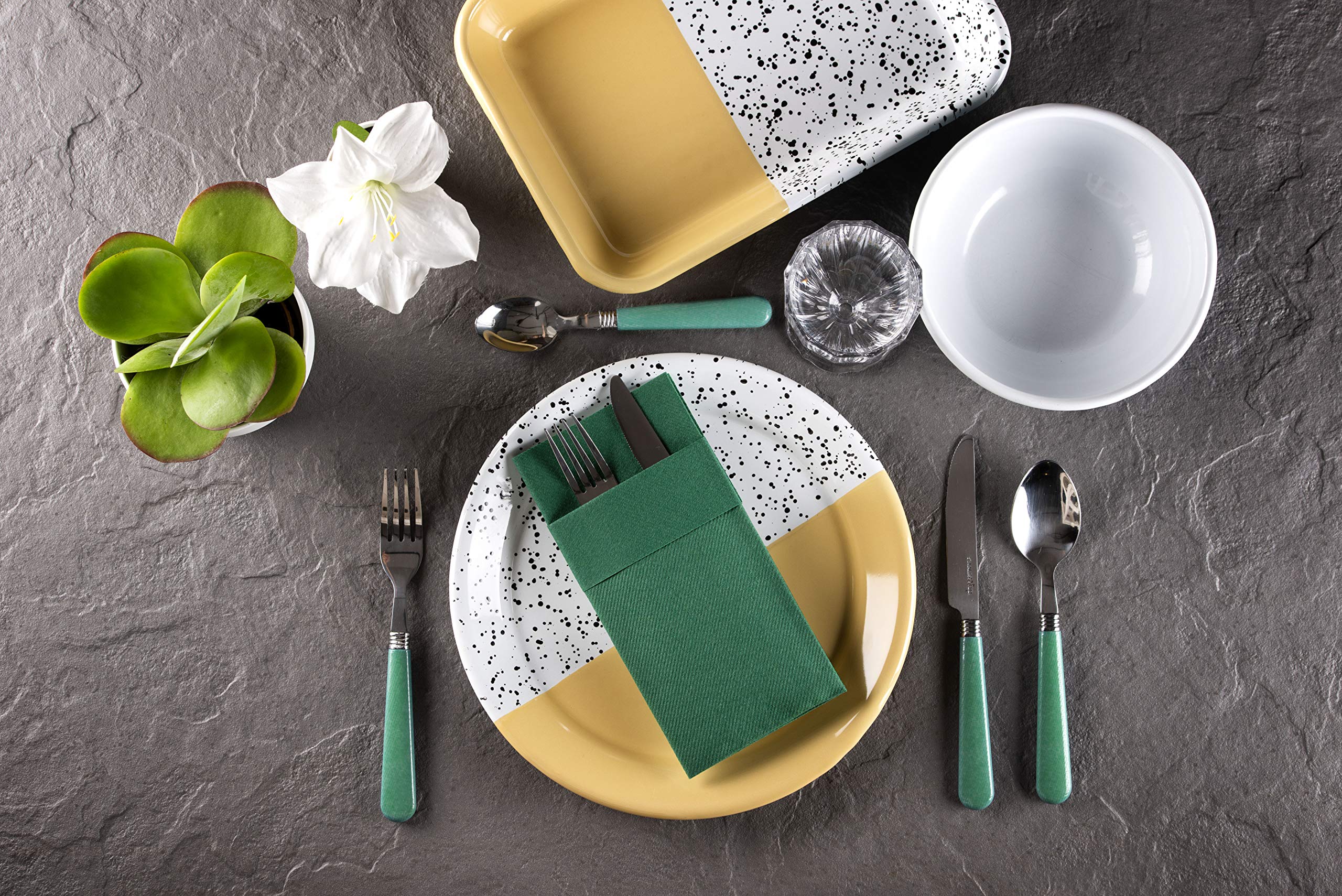 Green Dinner Napkins Cloth Like with Built-in Flatware Pocket  Linen-Feel Absorbent Disposable Paper Hand Napkins for Kitchen  Bathroom  Parties  Weddings  Dinners or Events  1/8 Fold  Pack of 50
