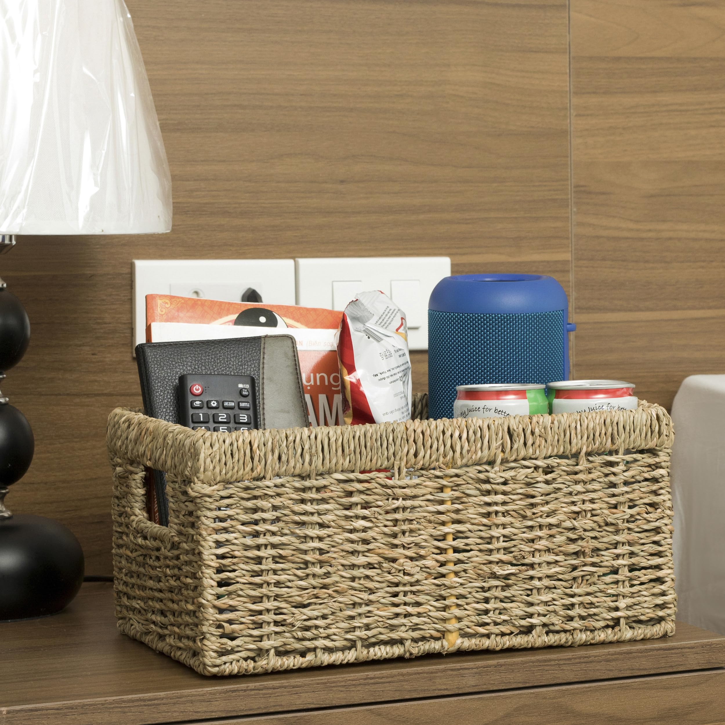Cenboss Wicker Baskets (Medium, Seagrass, 1Pc) Rattan Woven Baskets, Water Hyacinth Baskets, Seagrass Storage Baskets For Shelve