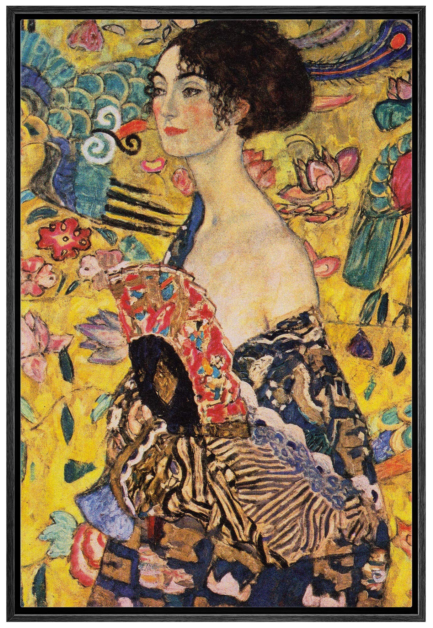 Nwt Framed Canvas Print Wall Art Gustav Klimt'S Lady With Fan Decorative Historic Oil Painting Baroque Traditional Scenic Colorf