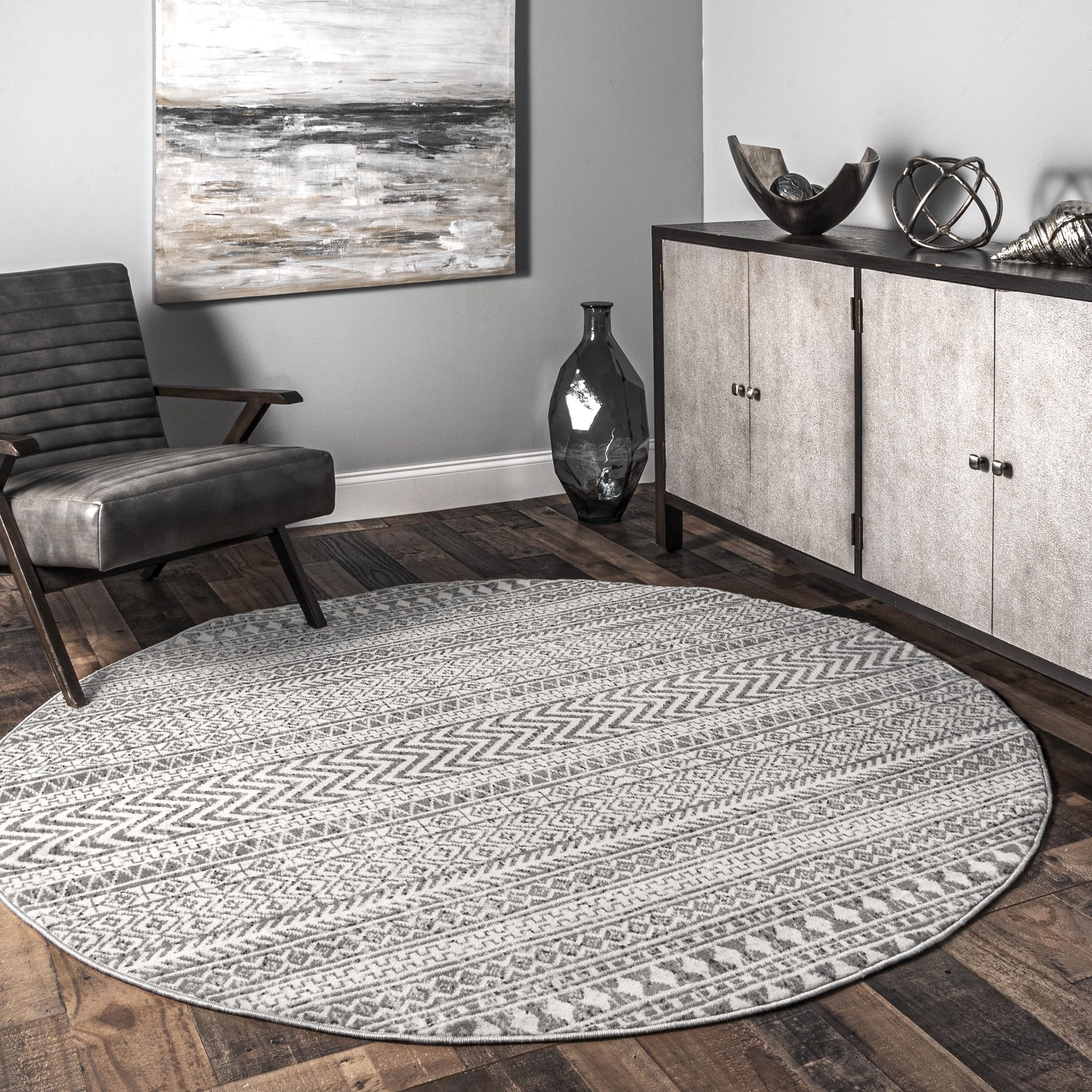 nuLOOM Catherina Transitional Geometric Area Rug, 6 Round, Grey