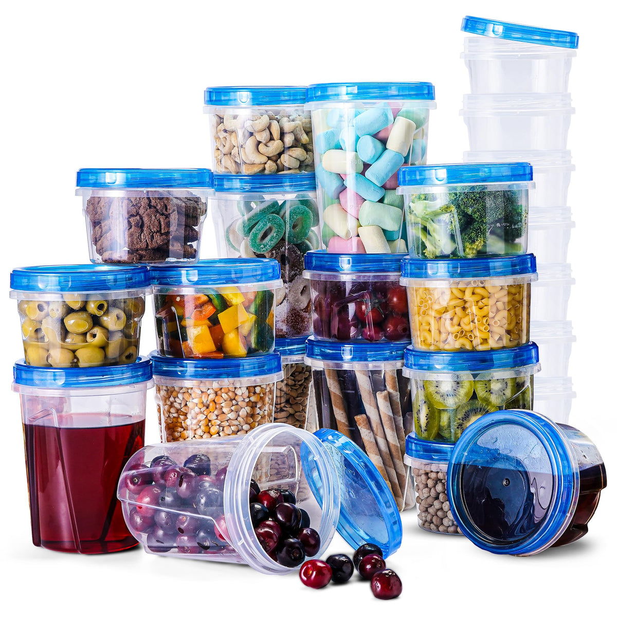 Rfaqk 48 Pcs Freezer Storage Containers With Twist Top Lids-(32Oz & 16Oz) 24 Plastic Deli Containers With 24 Screw Lids-Soup Fre