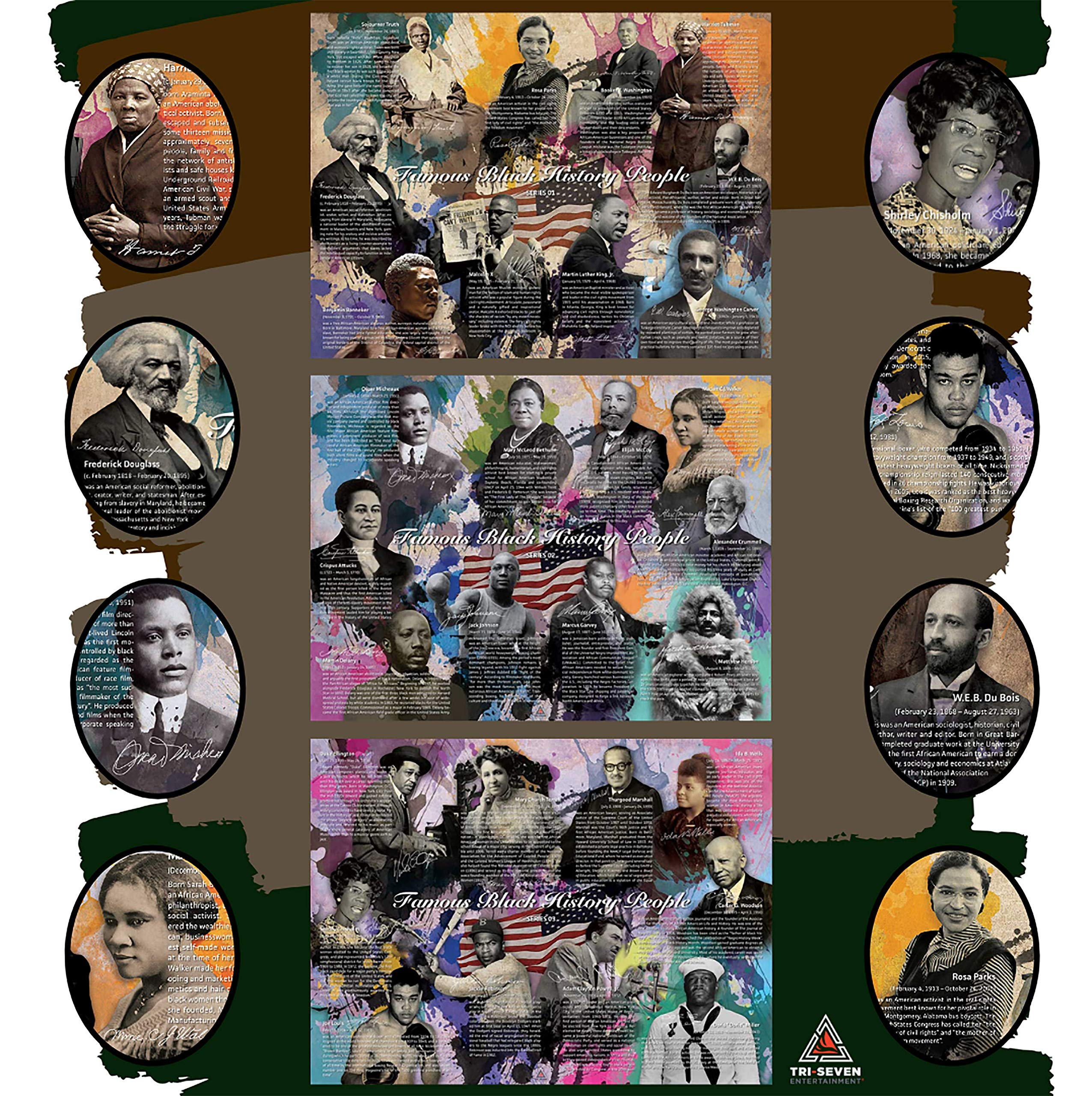 777 Tri-Seven Entertainment Famous Black History People Poster Series 1-3 (Bundle), 24''X18'' Unframed, Multicolor