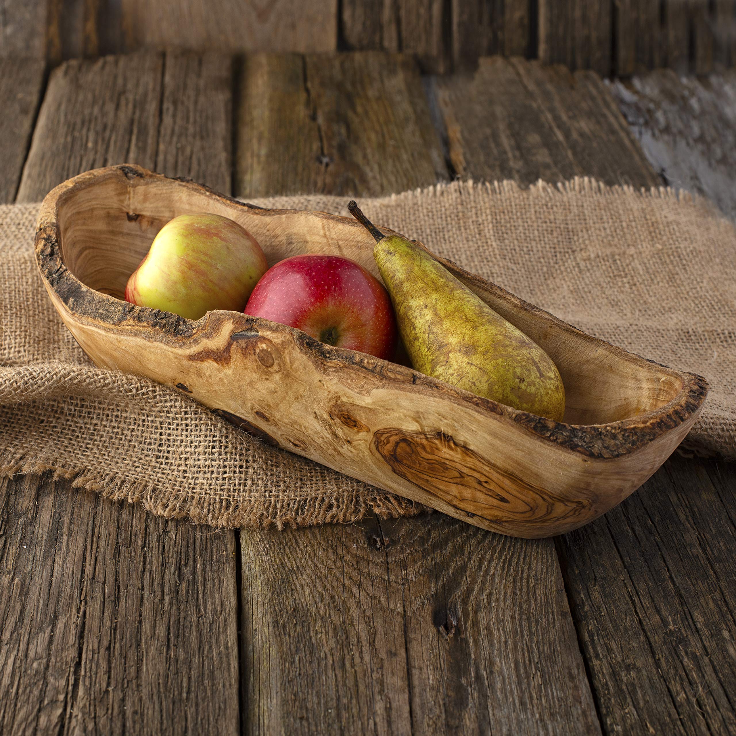 Forest Decor Olive Wood Decorative Bowls - 12'' Natural Wood Hand Carved Bread Bowl - Handmade Rustic Kitchen Decor For Serving