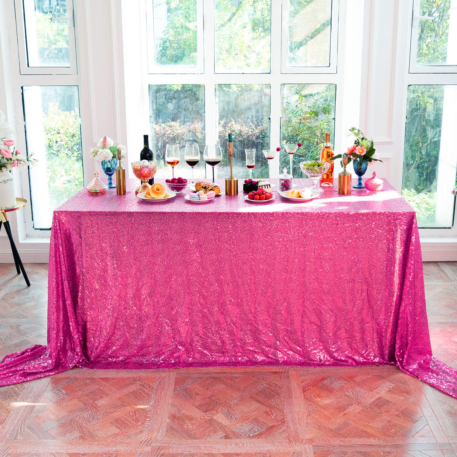 Jyflzq Fuchsia Sequin Tablecloth 60 X 102 Rectangular Sparkly Drape Table Cloths Table Cover Overlay For Wedding Birthday Party