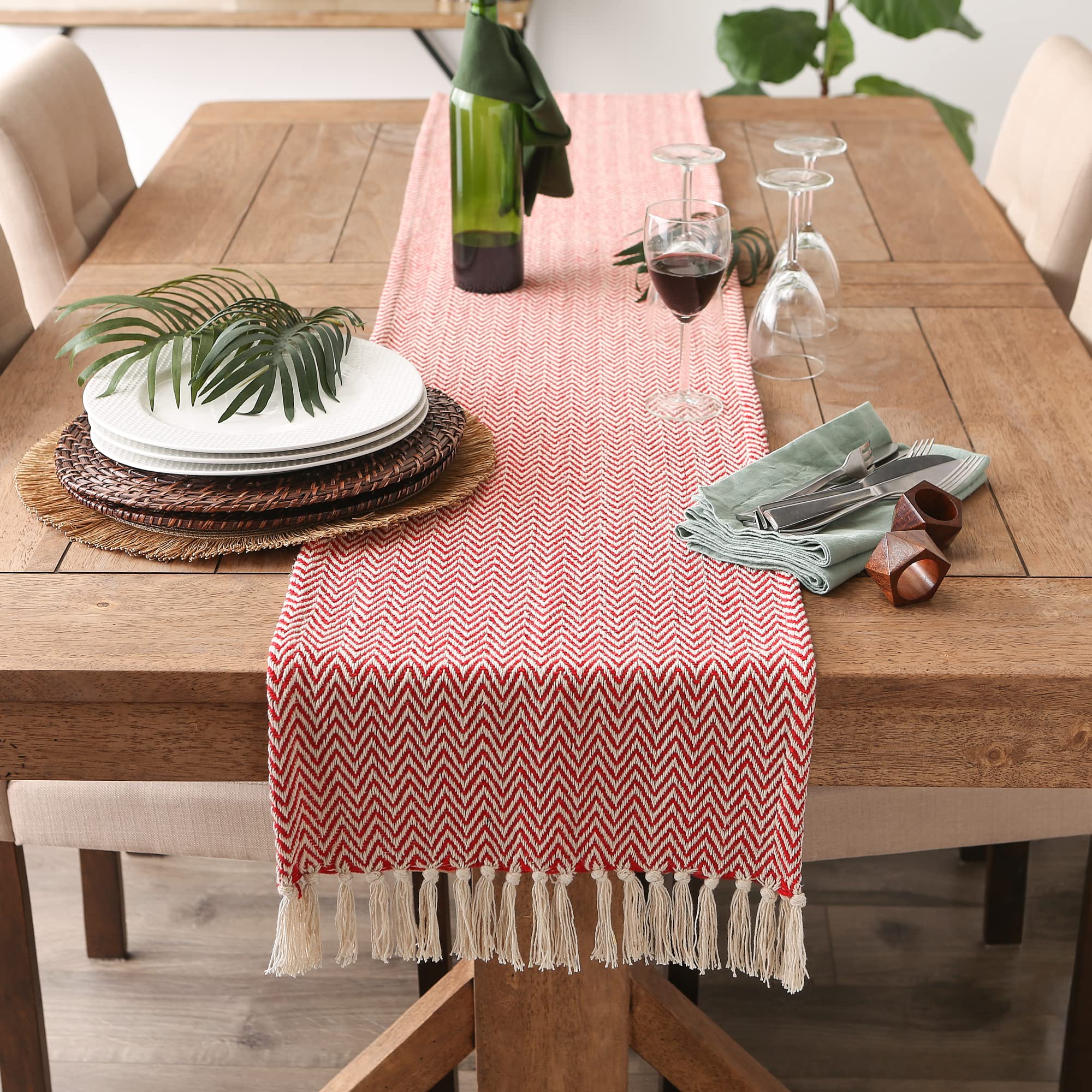 TANGO RED CHEVRON HANDLOOM TABLE RUNNER 15x72