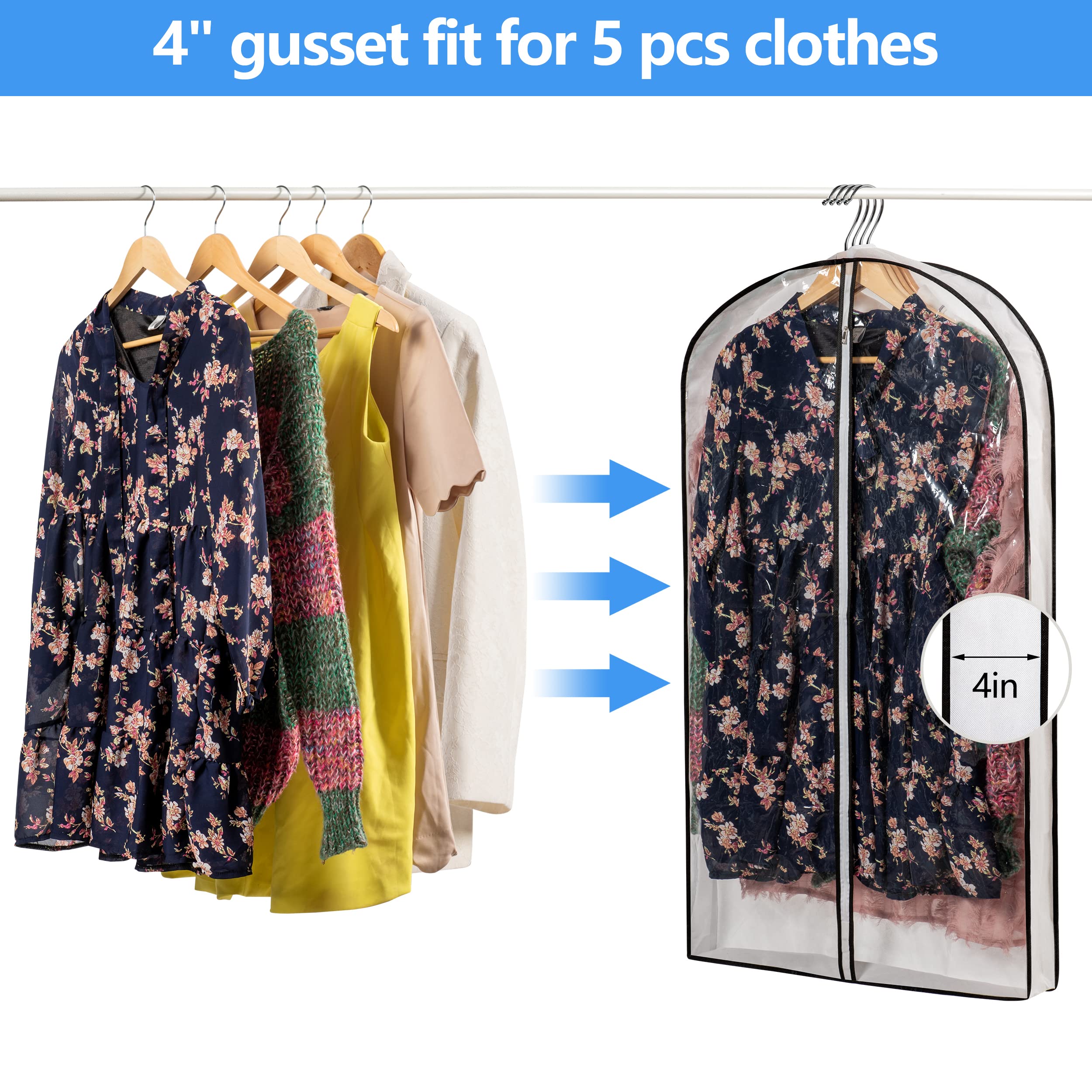 Mskitchen Hanging Clothes Bag with 4'' Gusseted Garment Bag (Set of 3) for Storage Suit Bag for Closet Clear Garment Bags Dress Covers Garment Bags for Suits  Sweaters  Shirts - 24'' x 40''x4''/ 3 Pack