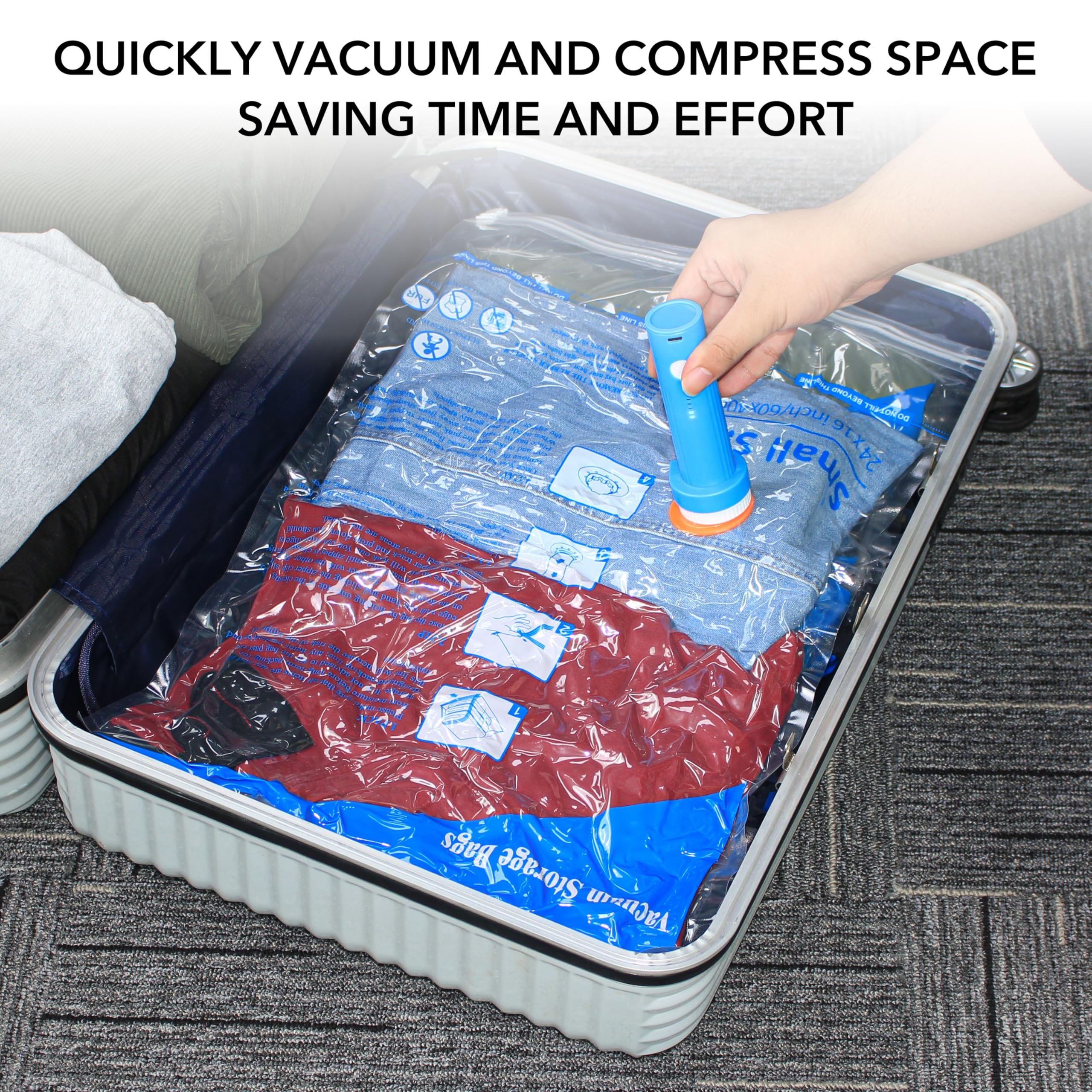16 Pack Travel Vacuum Bags with Pump,vacuum travel bags with pump (2J/2L/2M2S/4 ROLLER BAGS/4 SMALL ROLLER BAGS), vacuum seal ba
