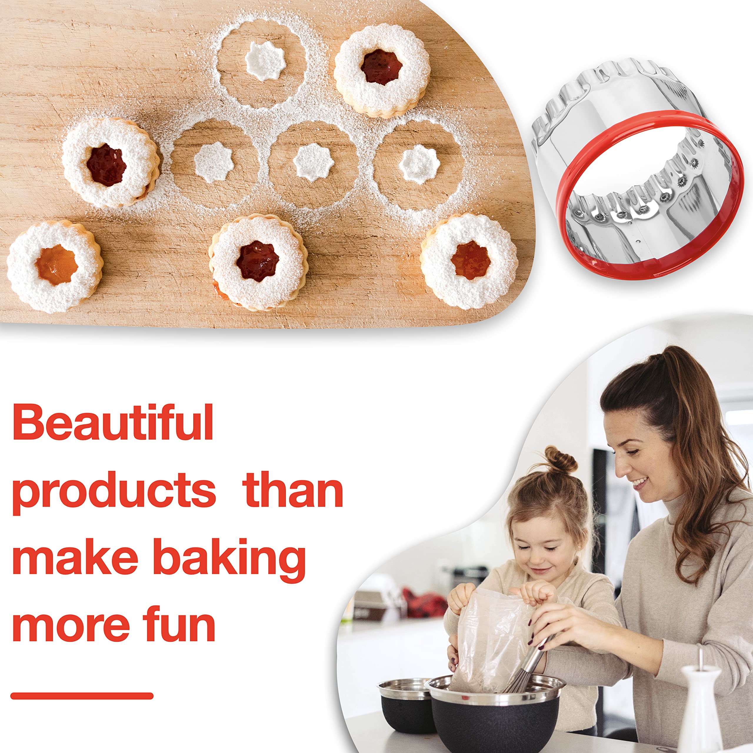 3Pcs Large Biscuit Cutter 3'', 4'', 5'', Fluted Round Cookie Cutters For Baking, Sandwiches Cutter, Scone Cutter, Coated With So