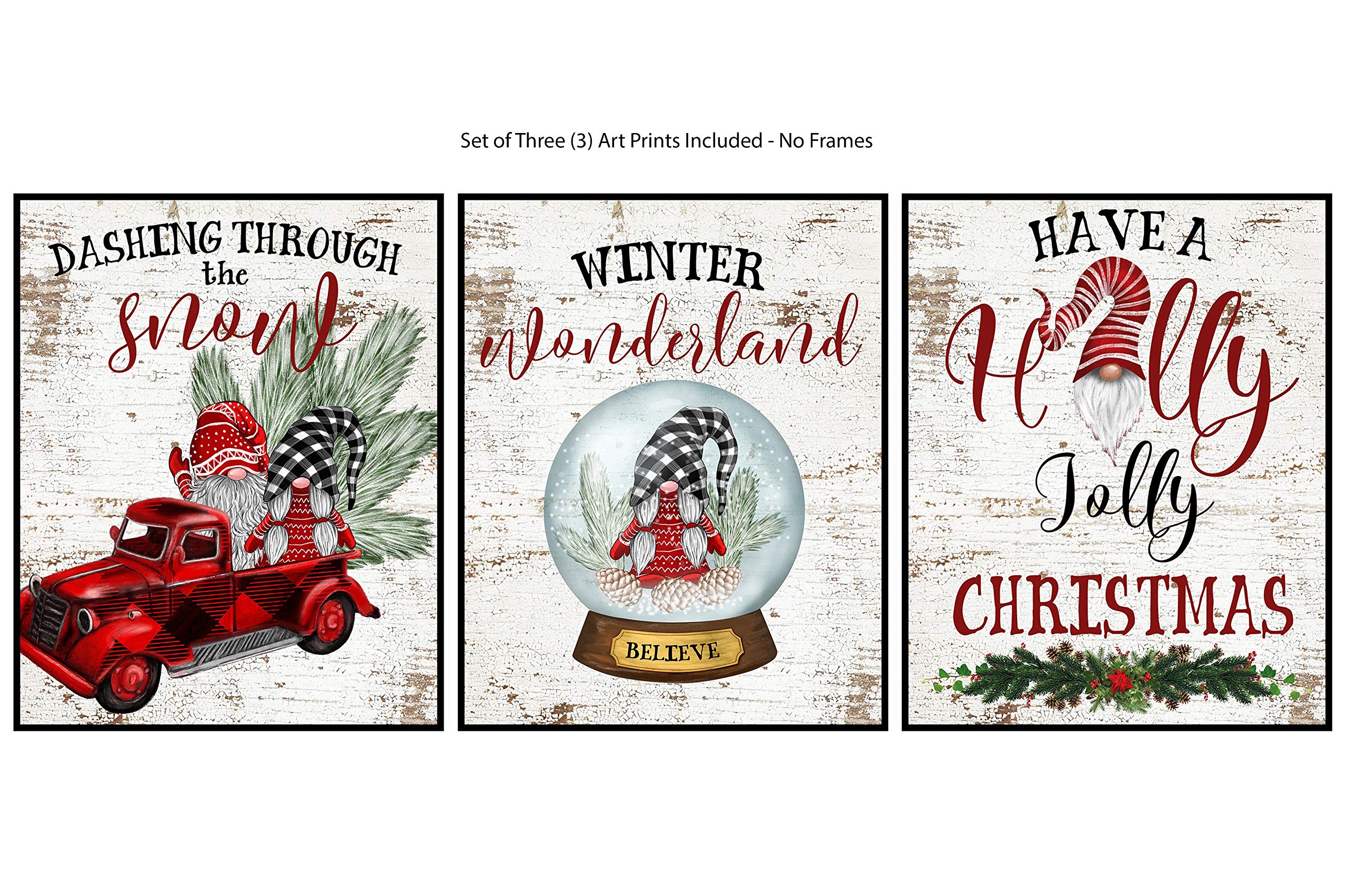 Silly Goose Gifts Vintage Themed Beautiful Christmas Art Print Wall Art Sets (Gnomes Truck Set)