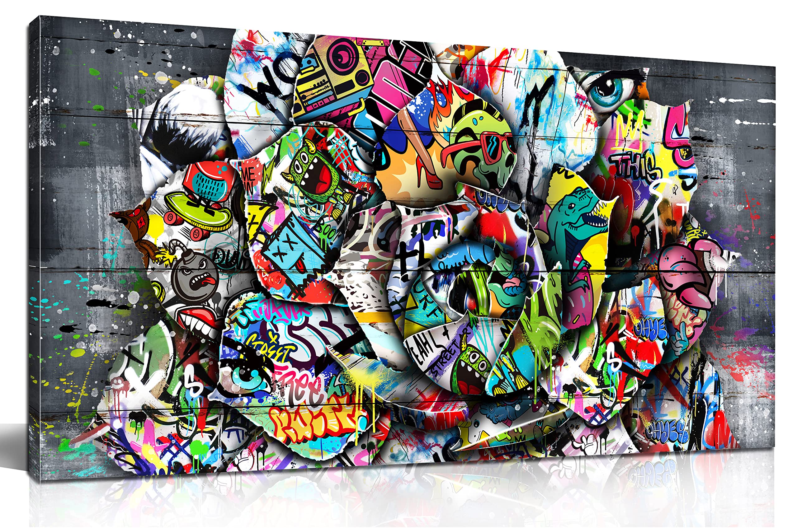 Sixttart Flower Pictures Wall-Decor - Banksy Street Wall Art - Large Abstract Canvas Wall Art Ready To Hang Size 60'' X 30''