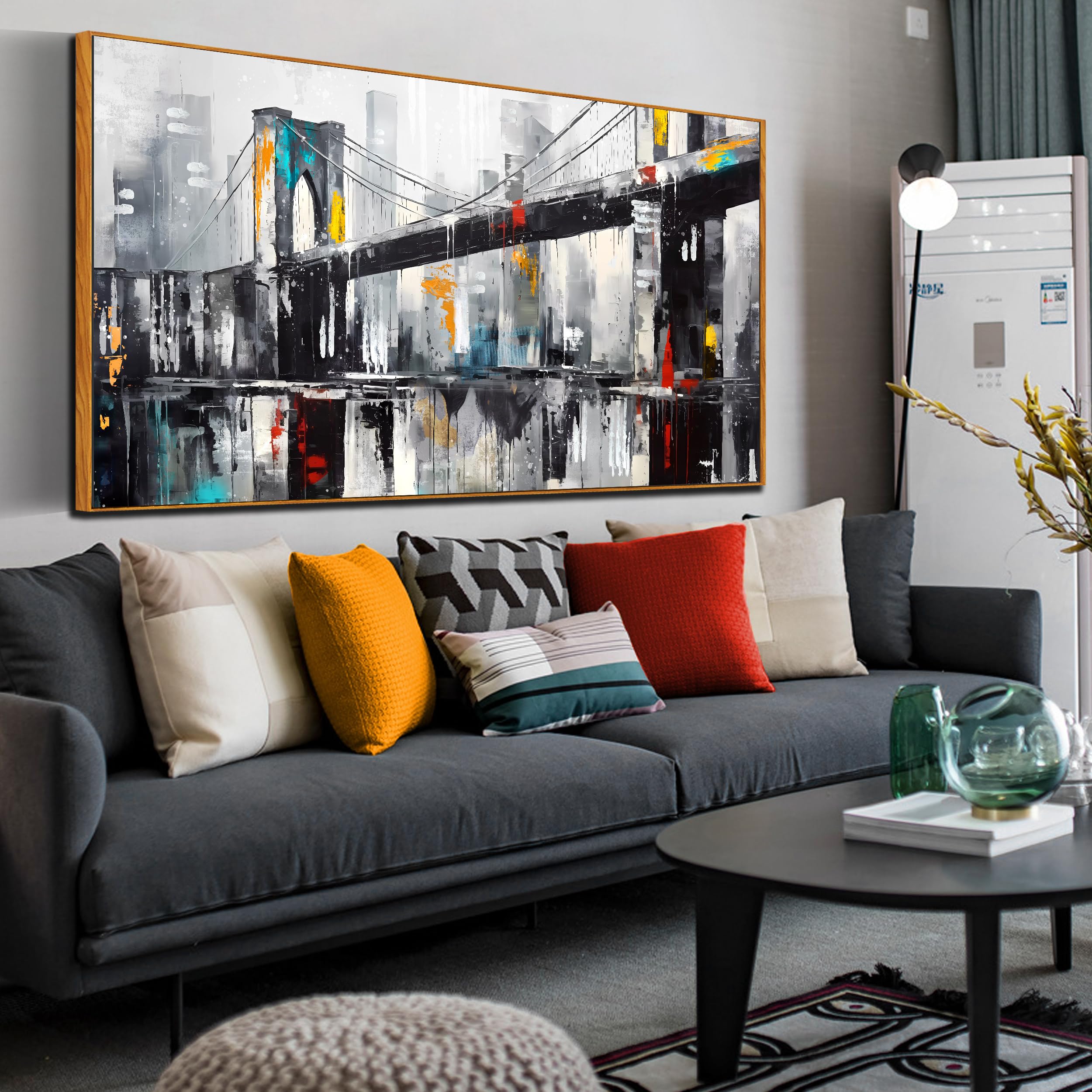 Brooklyn Bridge Wall Art For Living Room, New York City Canvas Wall Decor For Bedroom, Print Paintings For Office, Size 30X60 In