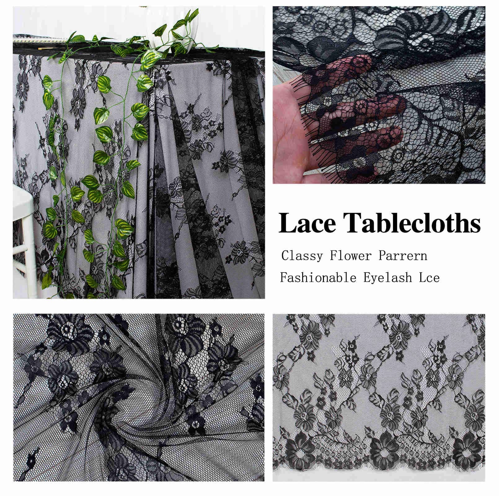 Duobao Wedding Lace Tablecloth 60X120-Inch Black Tablecloths For Tea Party Outdoor Table Cloth Rectangle 120 Inches Overlay For