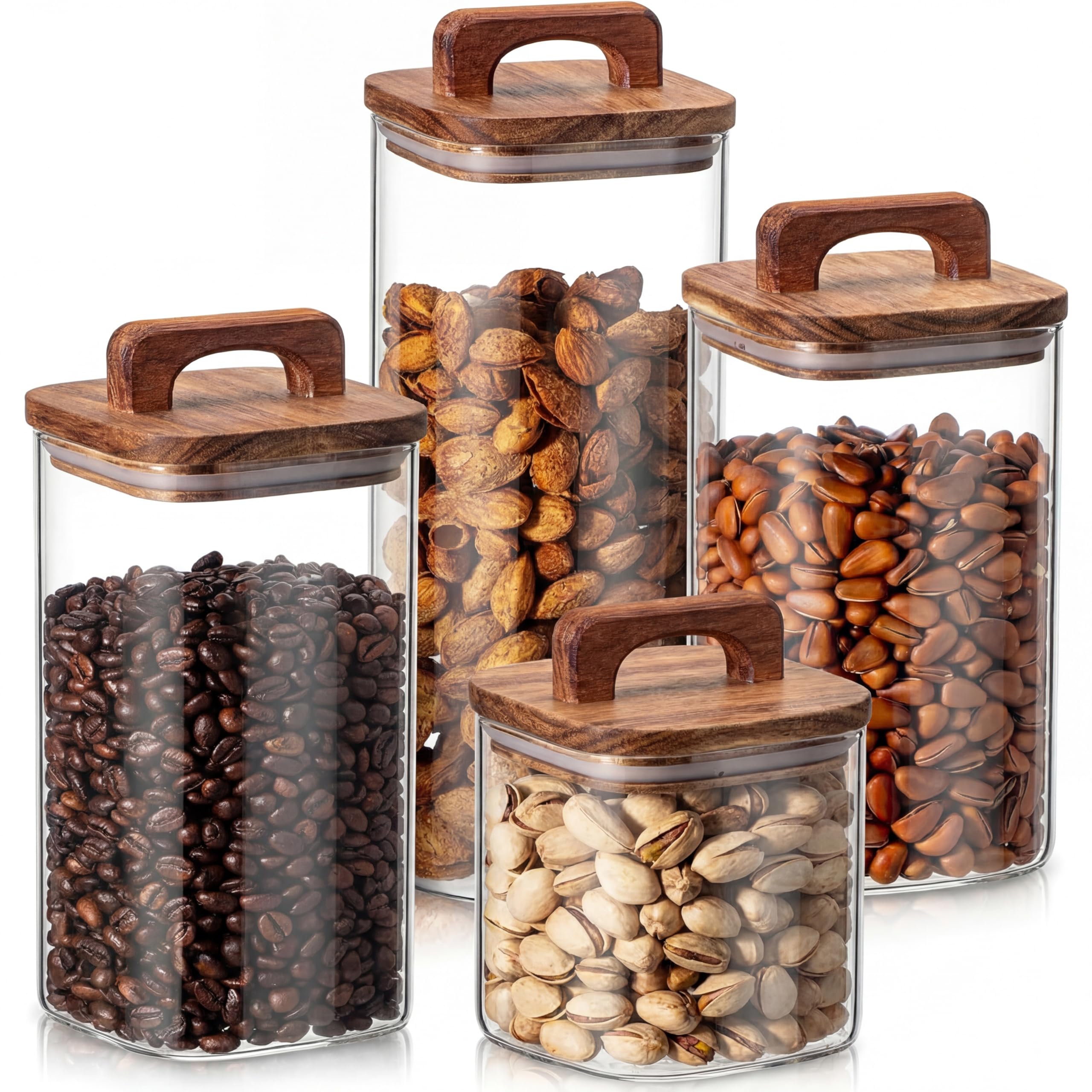 Layhit 4 Pcs Glass Food Storage Jars with Airtight Wood Lid Storage Jars Containers with Stickers Marker for Candy, Cookie, Rice