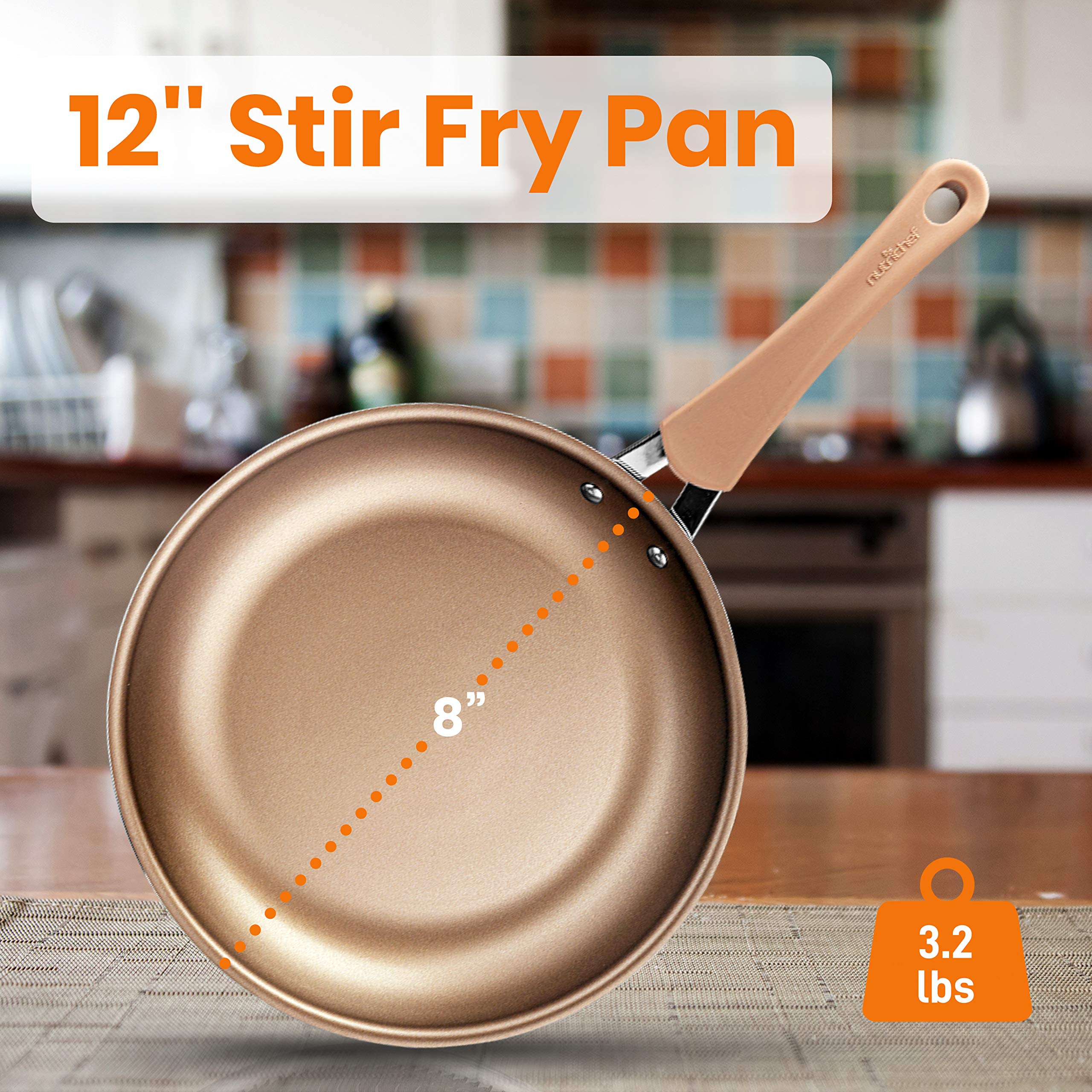 12'' Durable Large Fry Pan - Non-Stick High-Qualified Kitchen Cookware, Induction Compatible| Ptfe/Pfoa/Pfos-Free Heat Resistant