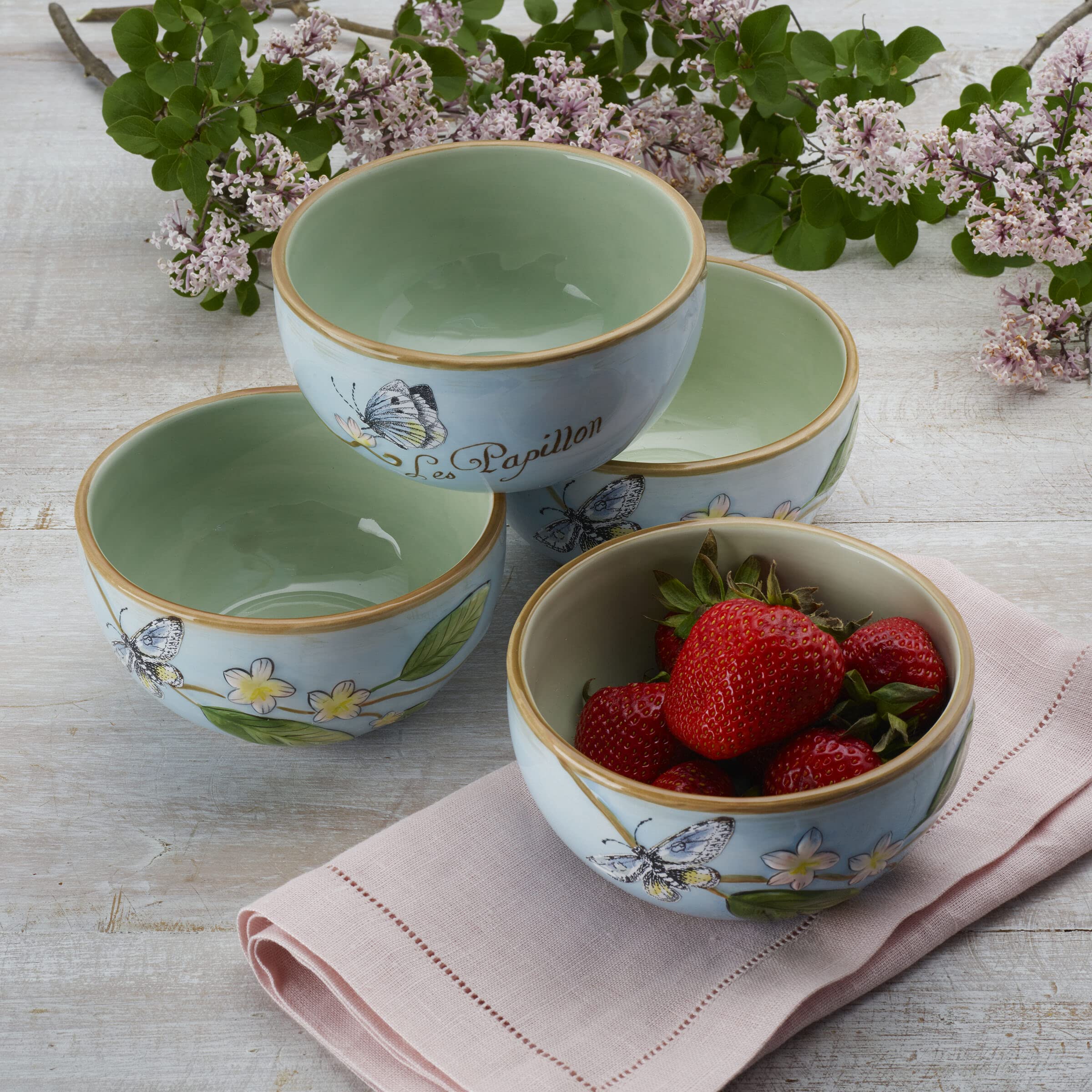 Fitz And Floyd Toulouse Small Fruit Bowls, Set Of 4, 5-Inch, Blue