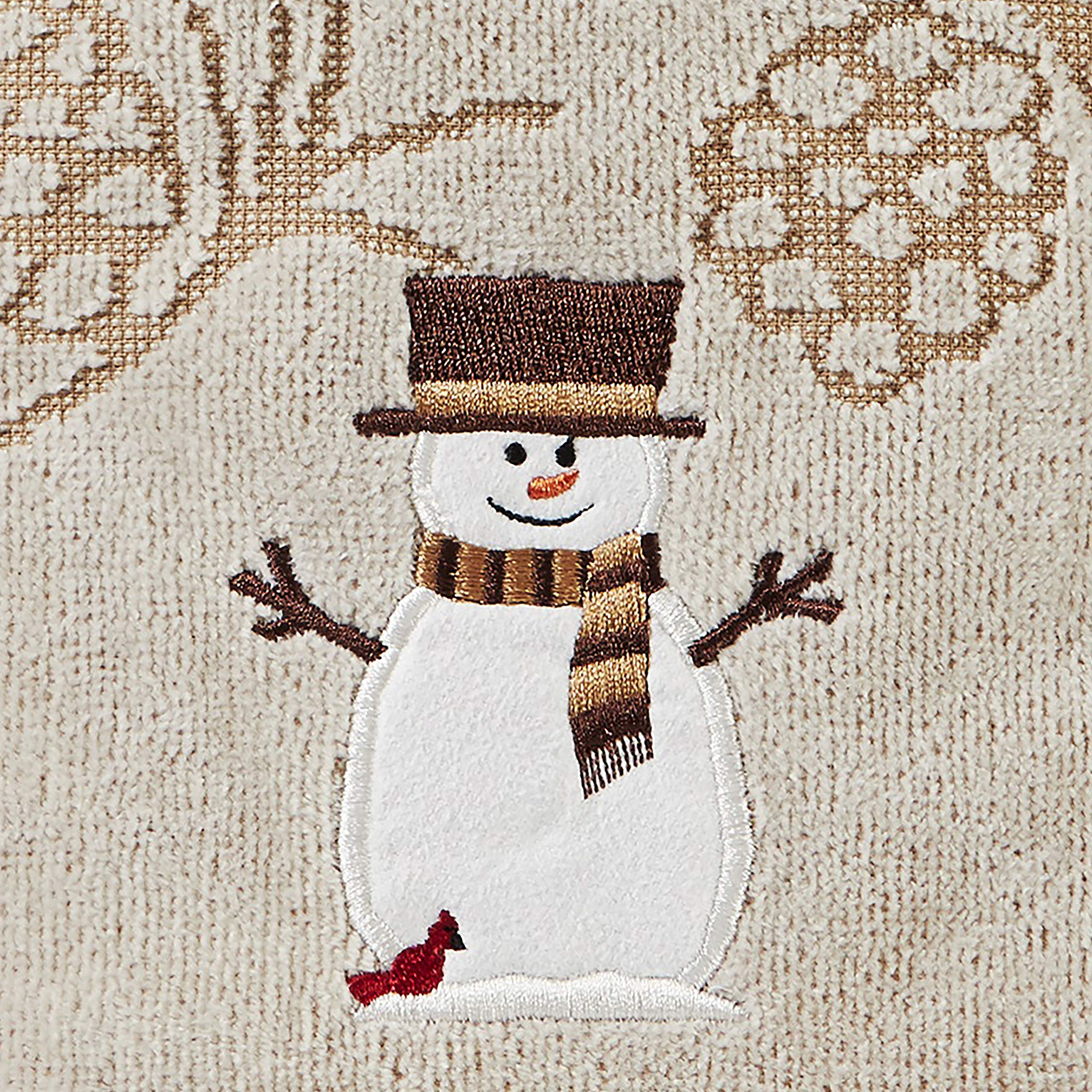 Skl Home Christmas/Winter Woodcut Snowman Hand Towel 2Pc Set For Bath/Kitchen/Bar & Gift, Wheat