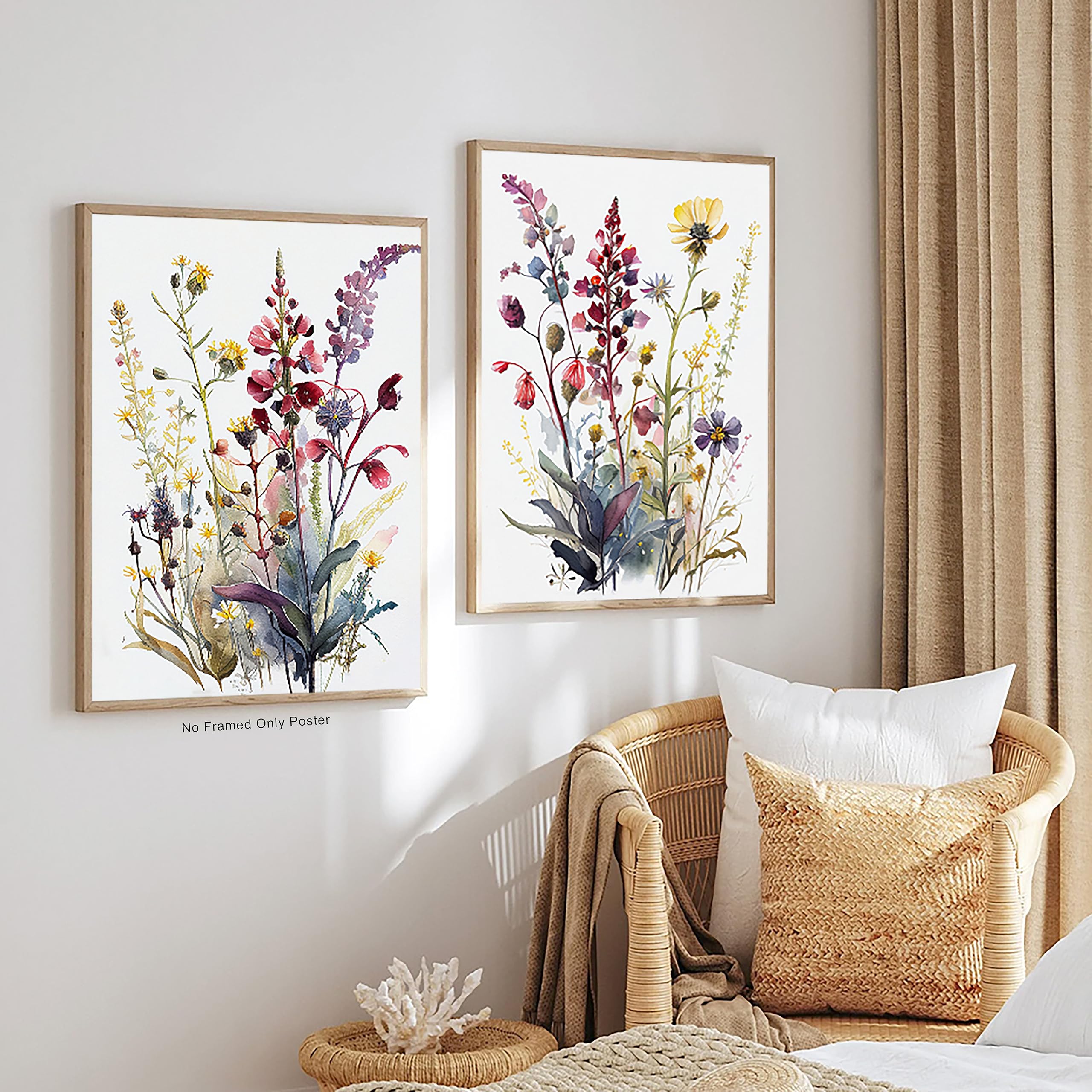 Wildflower Wall Art Watercolor Minimalist Wildflowers Prints Modern Botanical Plant Leaves Painting Picture Watercolor Blooming
