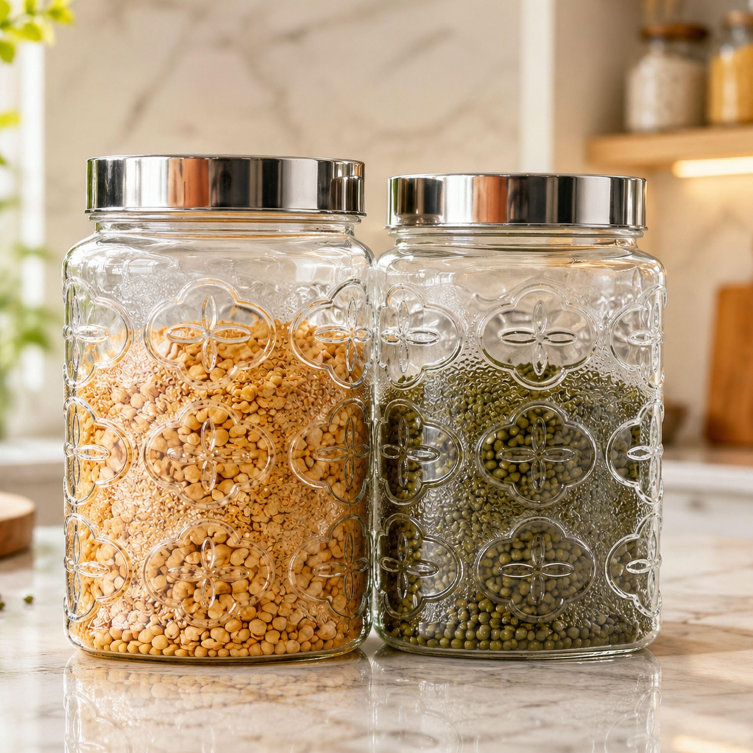 National Tablewe Plastic Storage Container Set With Stainless Steel Lid, 1500Ml, Airtight, Transparent, Set Of 2