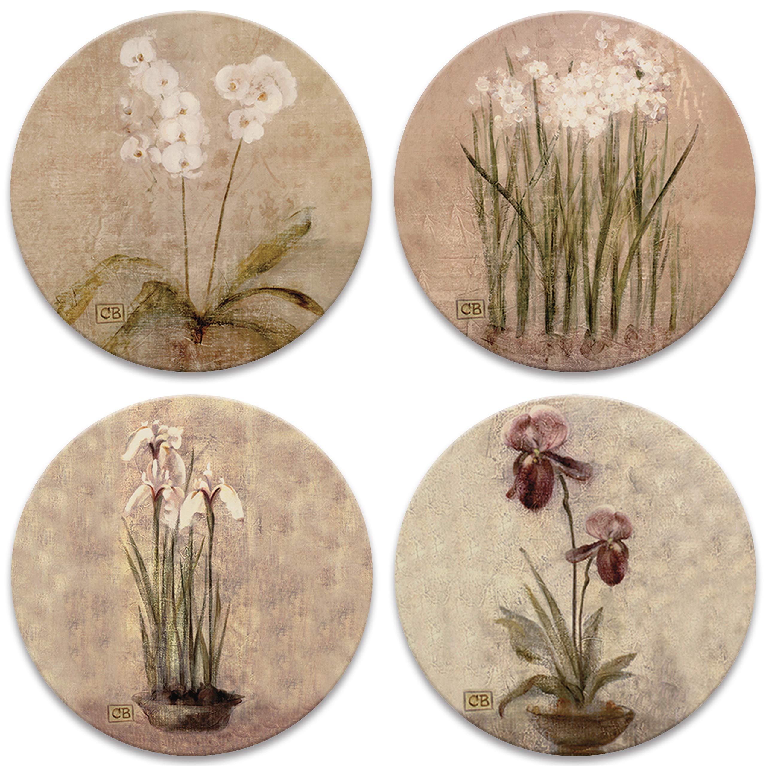 Coasterstone Subtle Flowers Absorbent Coasters, 4-1/4-Inch, Set Of 4