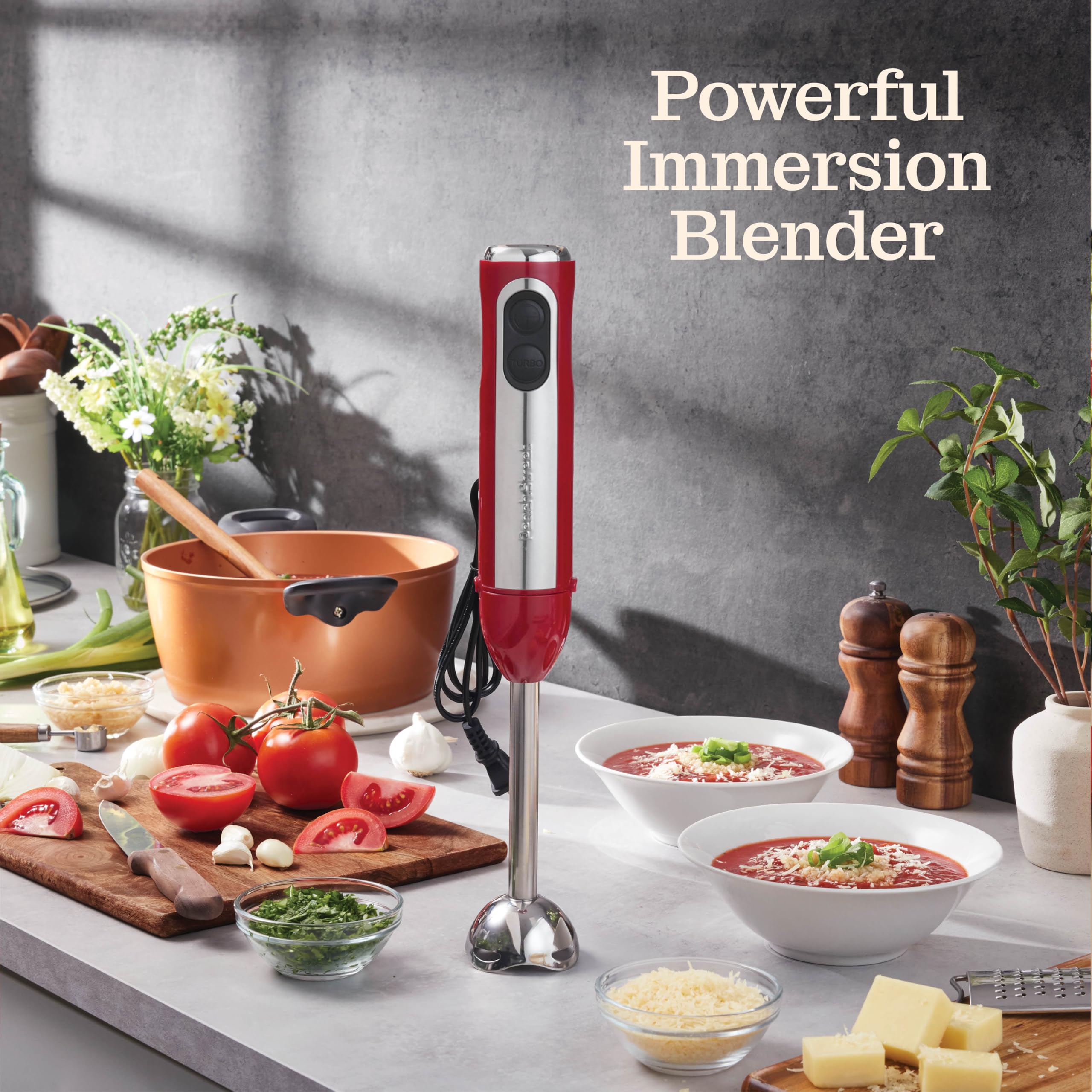 Powerful Immersion Blender, Electric Hand Blender 500 Watt With Turbo Mode, Detachable Base. Handheld Kitchen Blender Stick For