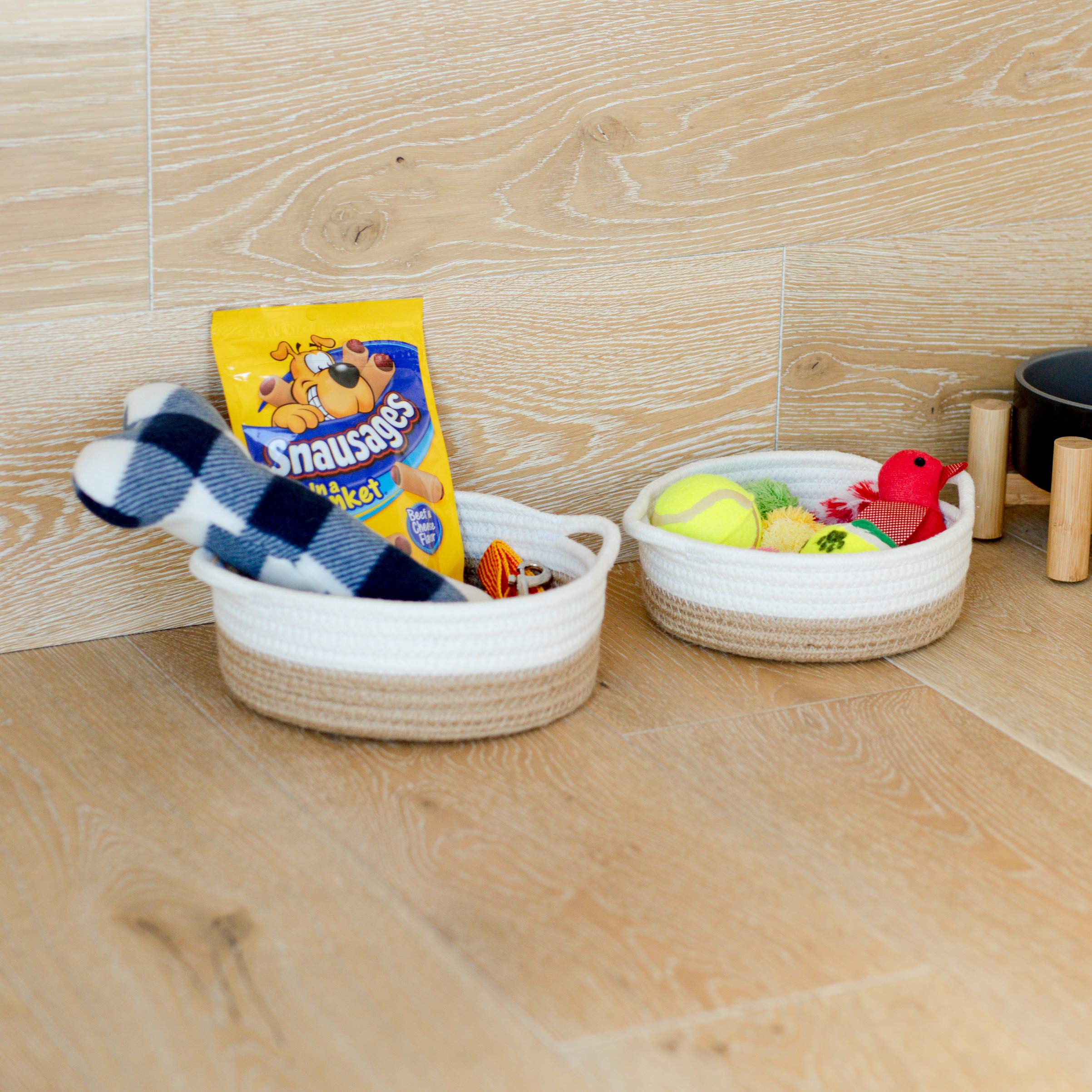 Naturalcozy 5-Piece Round Small Woven Baskets Set- Cotton Rope Baskets For Organizing! Montessori Toys, Fruits Remotes Key Tray