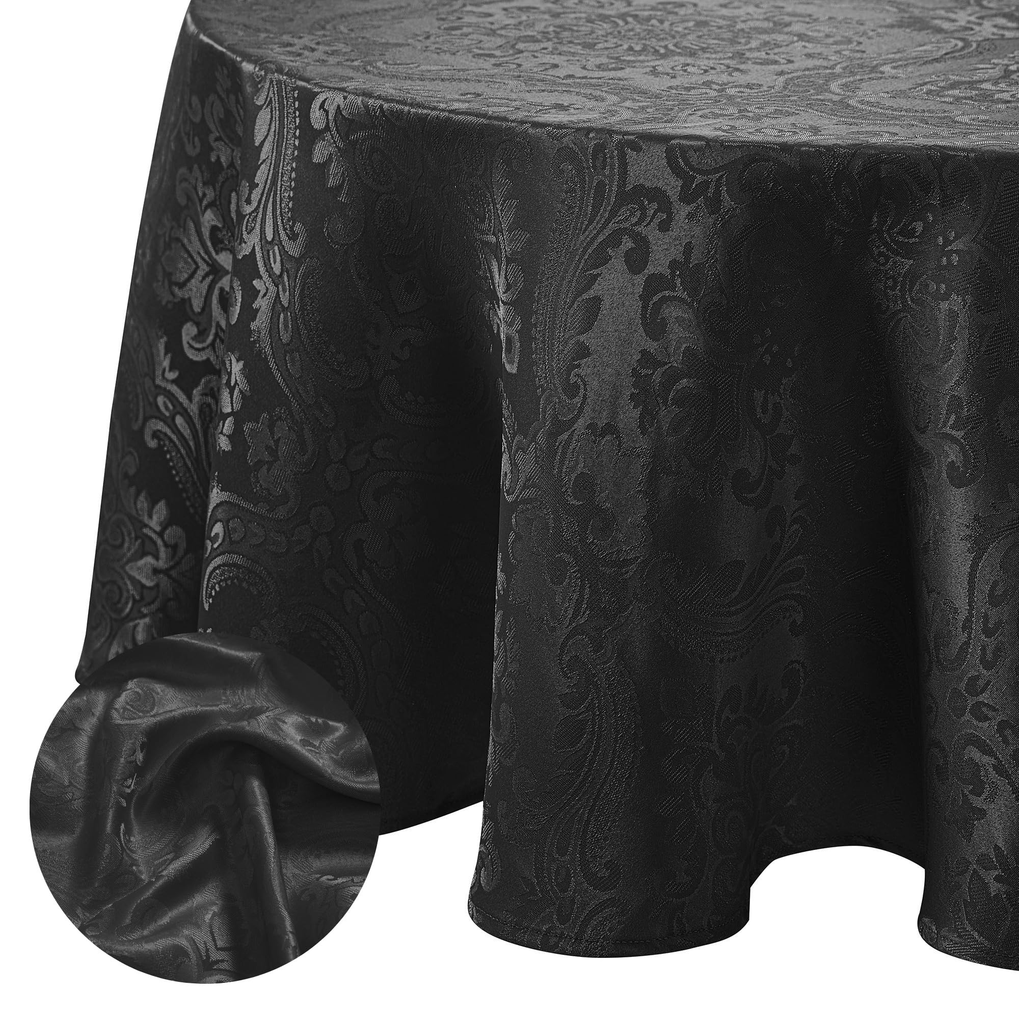 Elrene Home Fashions Caiden Elegance Damask Waterproof, Stain & Wrinkle Resistant Fabric Tablecloth, 90'' Round, Black