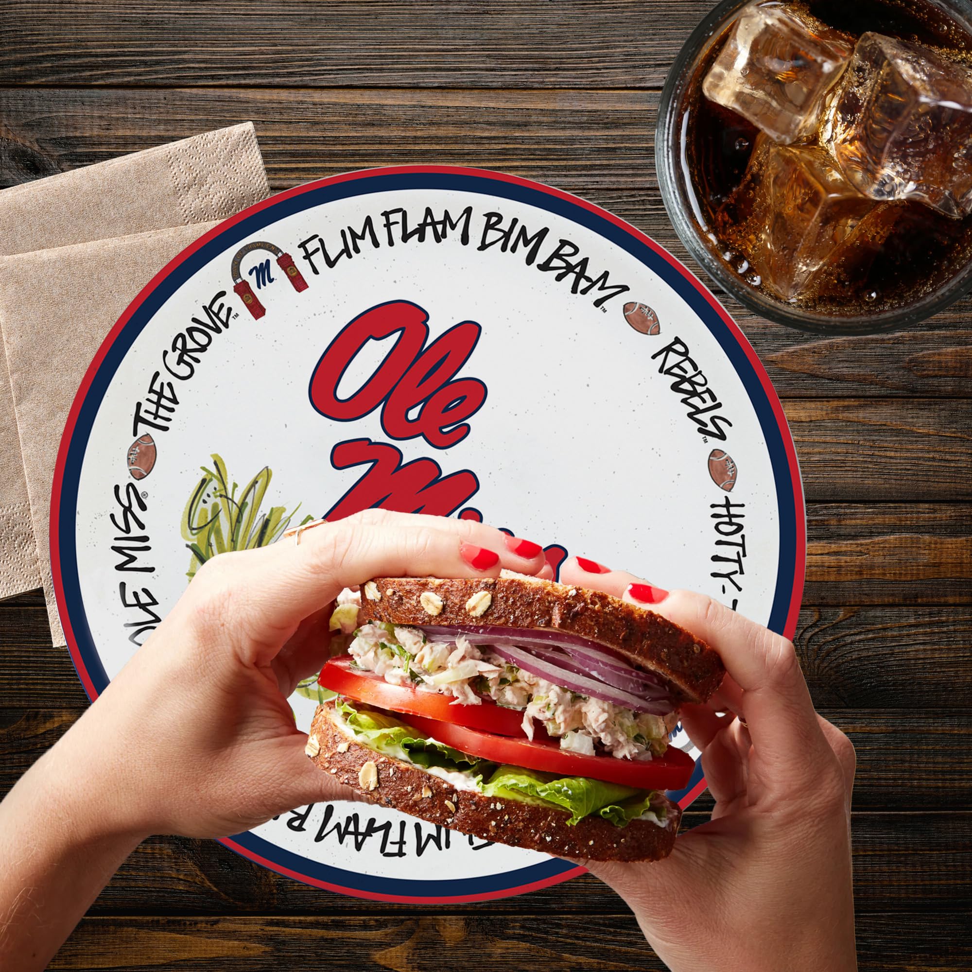 Magnolia Lane Mississippi Rebels 10.5-Inch Melamine Dinner Plate Set of 4 Perfect for Game Day, BBQs, Tailgating, Poolside, Part
