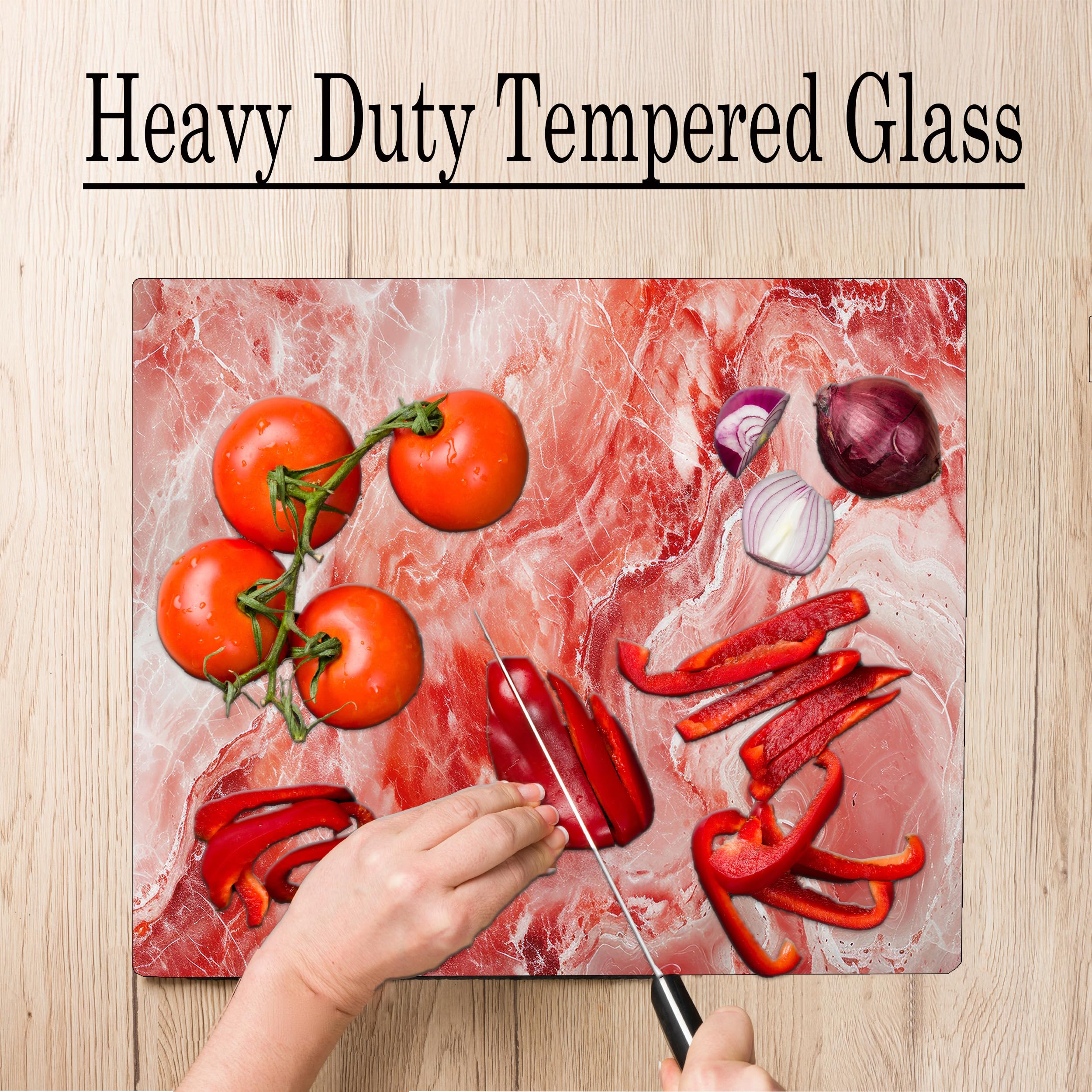 Red Marble Kitchen Glass Cutting Board Ocean Decorative Gift Marbled Granite Stone Rock Gift For Her Mom Wife (Red Marble)