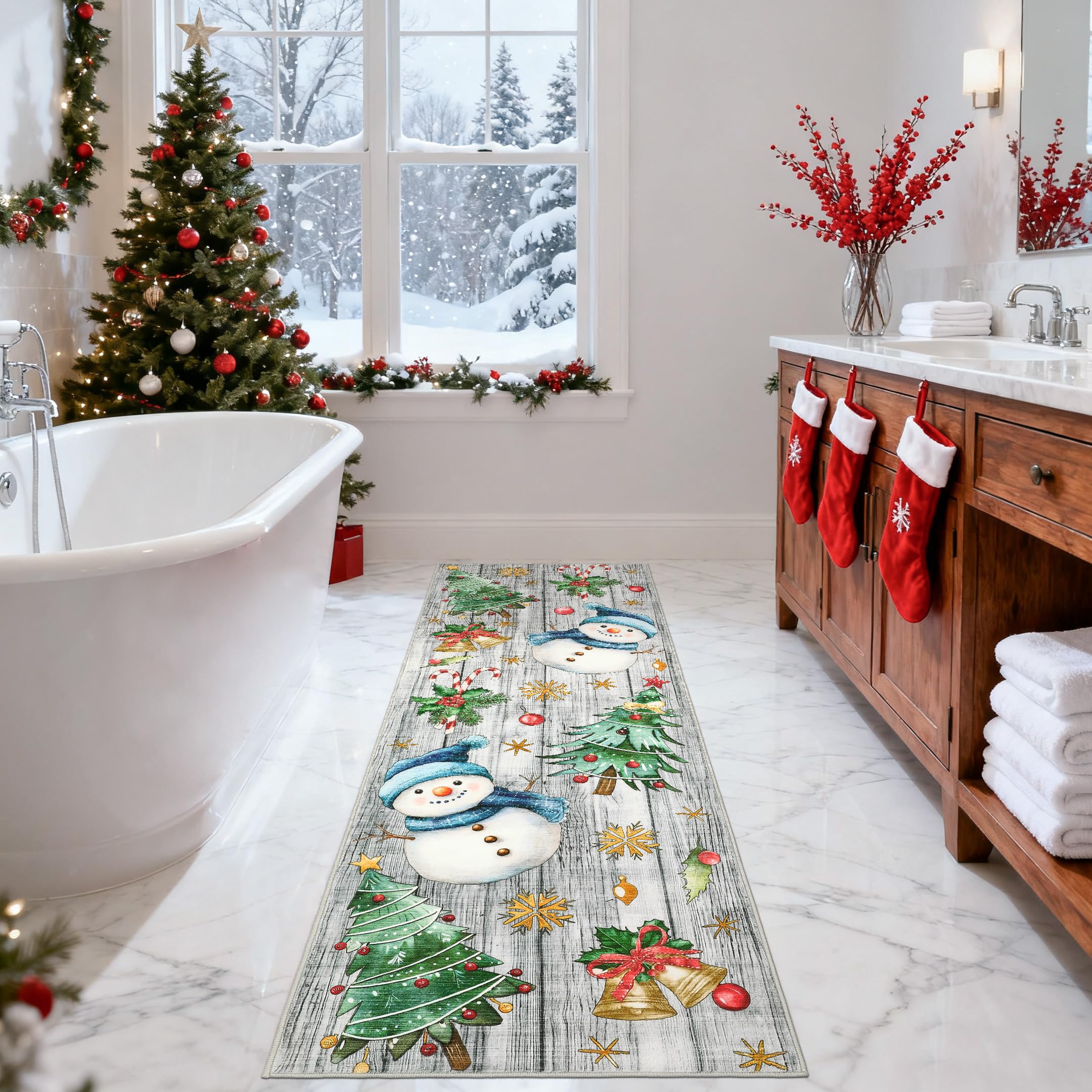 GarveeHome Christmas Runner Rug 2x6 Red Runners for Hallways, Kitchen Rugs Non Slip Washable Entryway Carpet Runner, Soft Christ