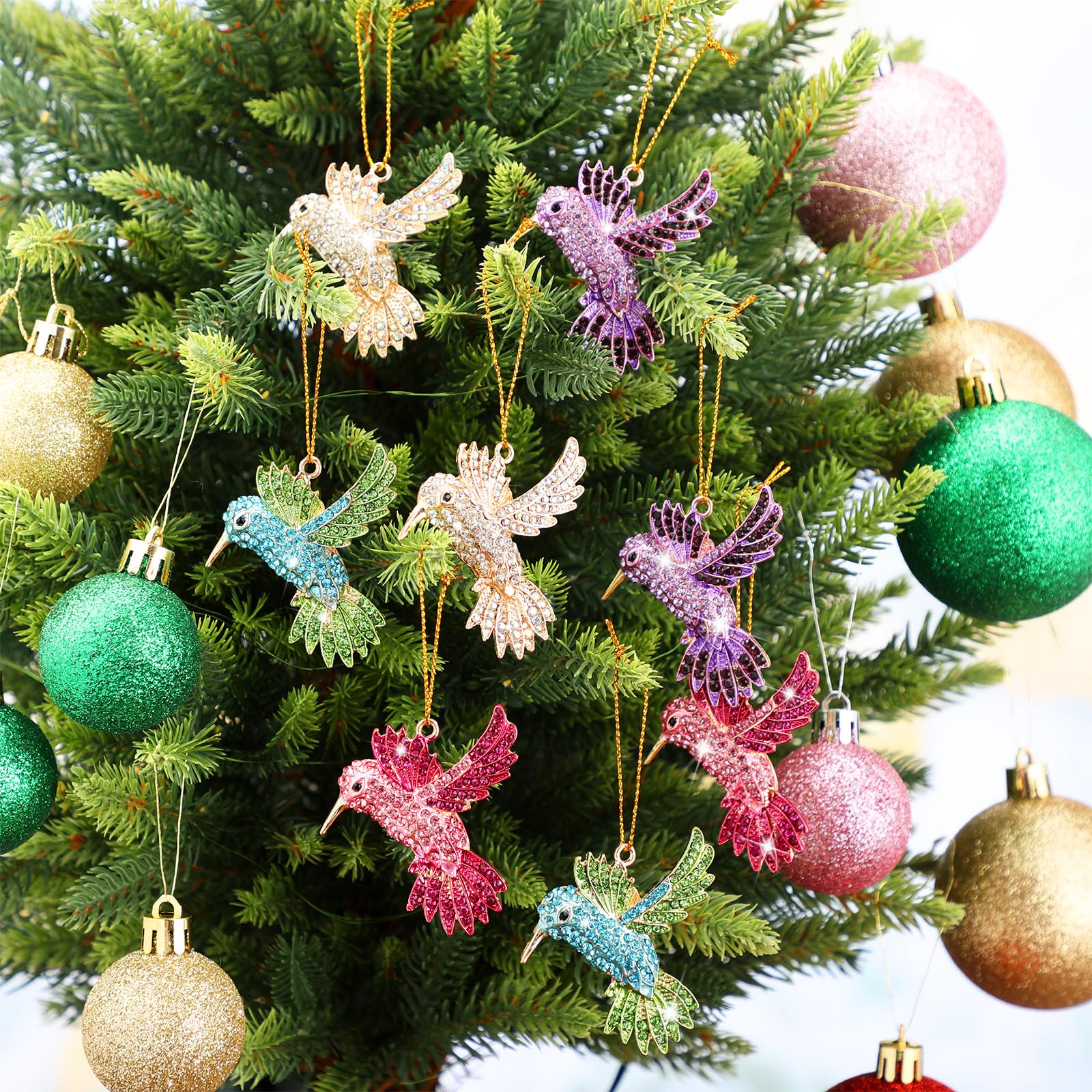 Yuntau 8 pcs Crystal Christmas Ornaments Christmas Tree Hanging Ornaments Keepsake Gifts for Women Girls Xmas Decorations Party