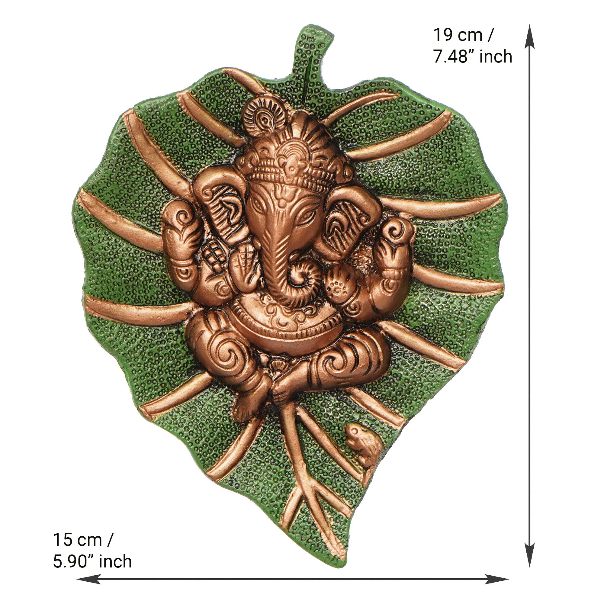 Ecraftindia Metal Brown Lord Ganesha Idol On Green Leaf Ganesha Wall Hanging Decorative Showpiece For Wall Decor- Diwali Decorat